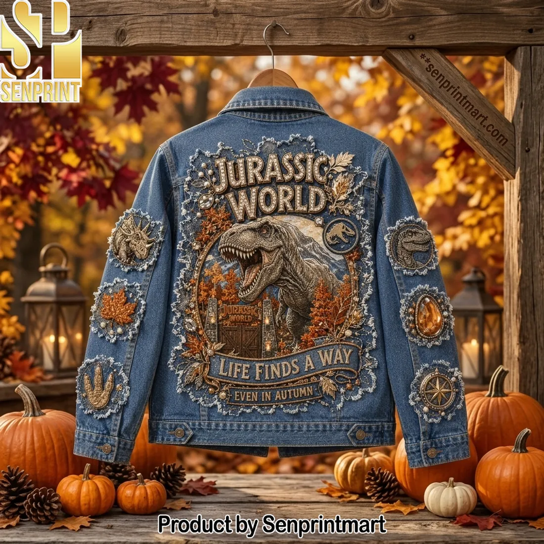 Jurassic World “Life Finds A Way Even In Autumn” Embellished Denim Jacket