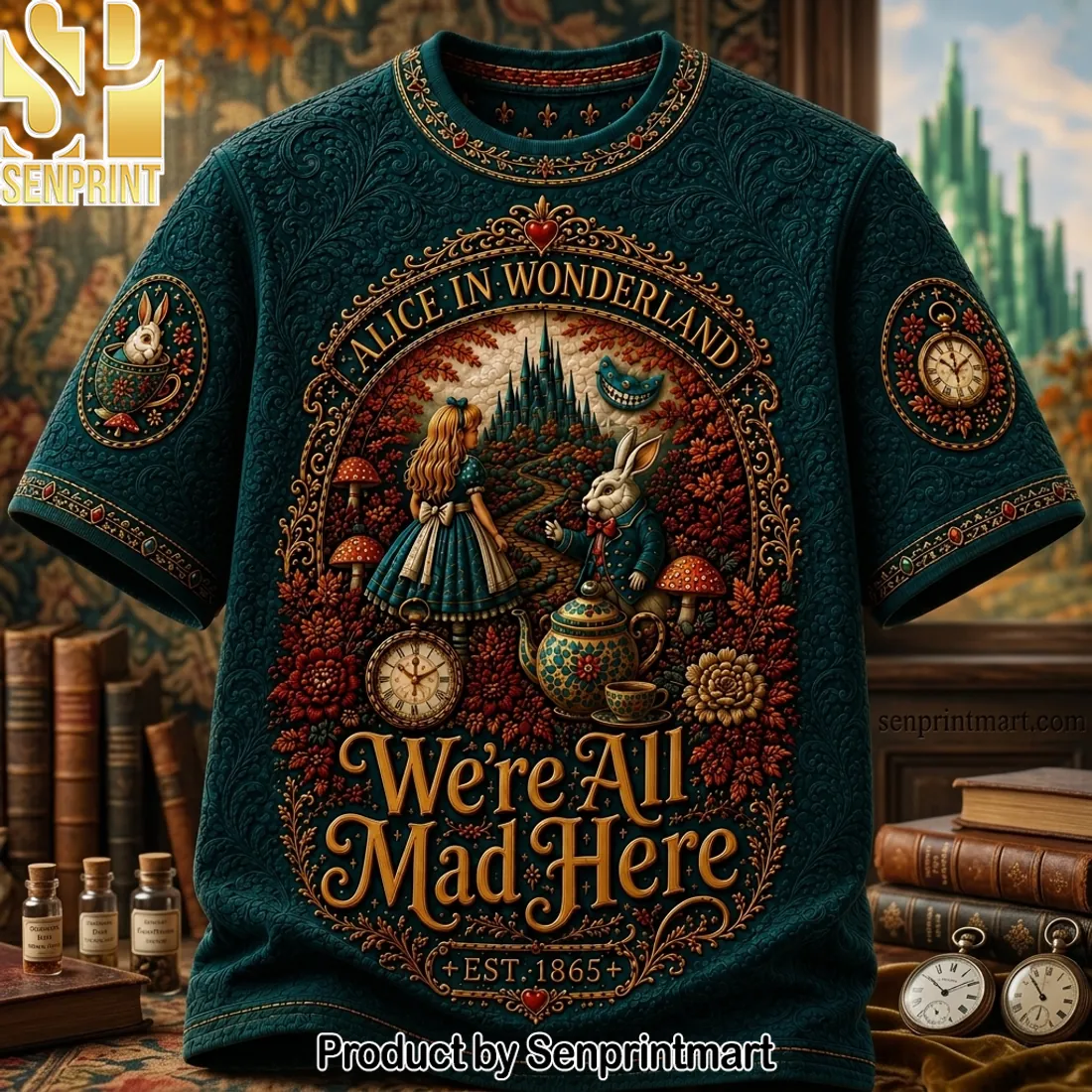 Alice In Wonderland We’re All Mad Here Vintage 3D Embossed T-Shirt