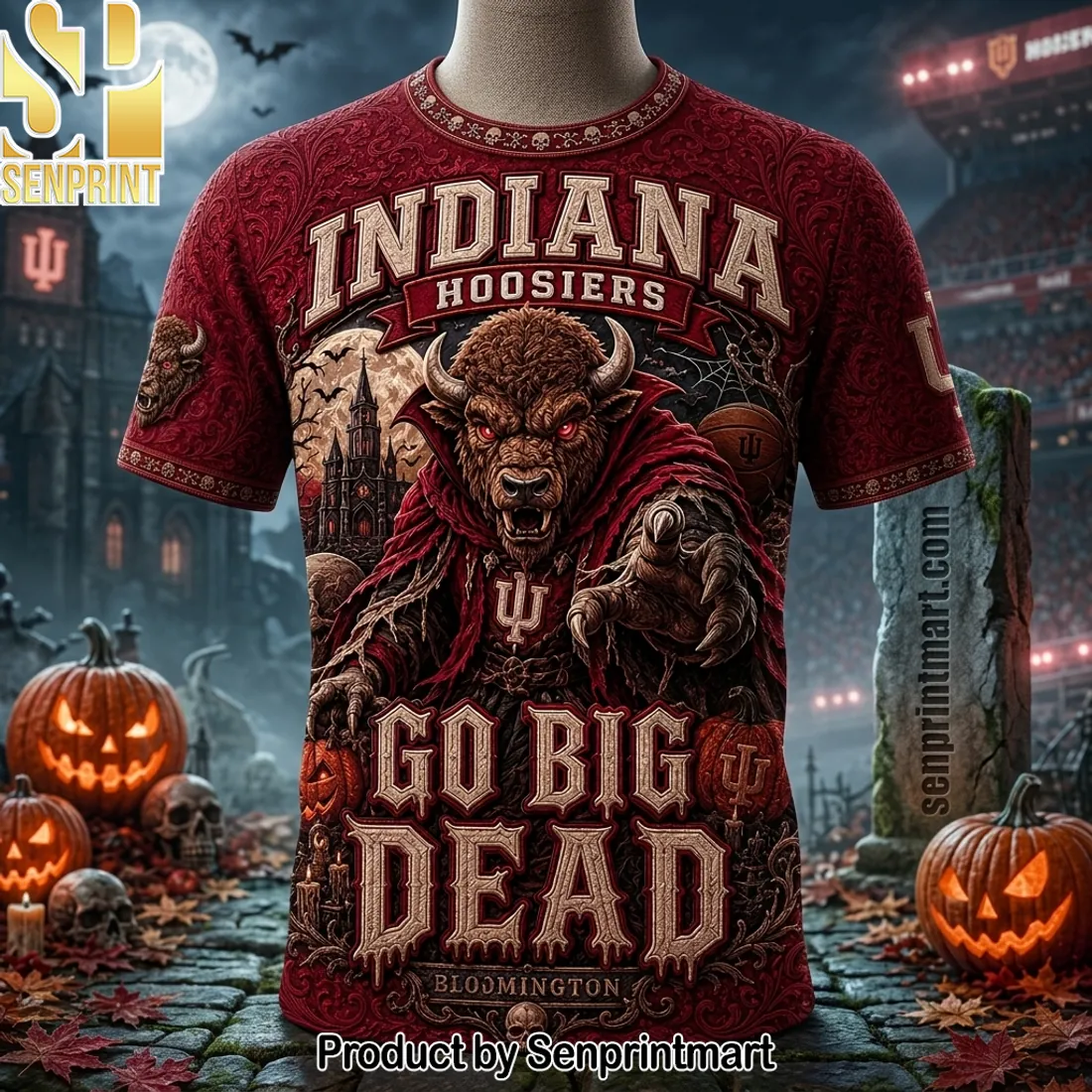 Indiana Hoosiers Go Big Dead Halloween Spooky 3D T-Shirt