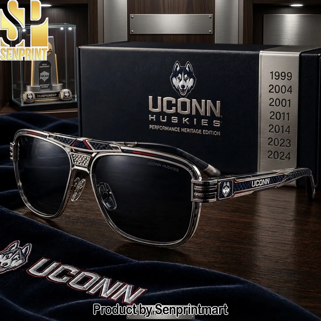 UConn Huskies Performance Heritage Edition Premium Aviator Sunglasses
