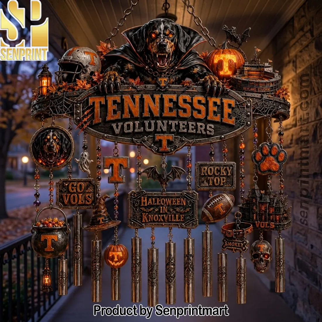 Tennessee Volunteers Halloween Spooky Smokey Mascot Outdoor Hanging Wind Chime