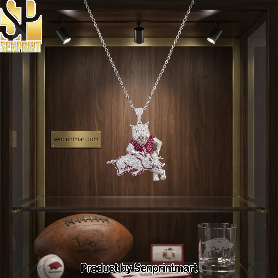 Arkansas Razorbacks Bling Diamond Pig Pendant Necklace