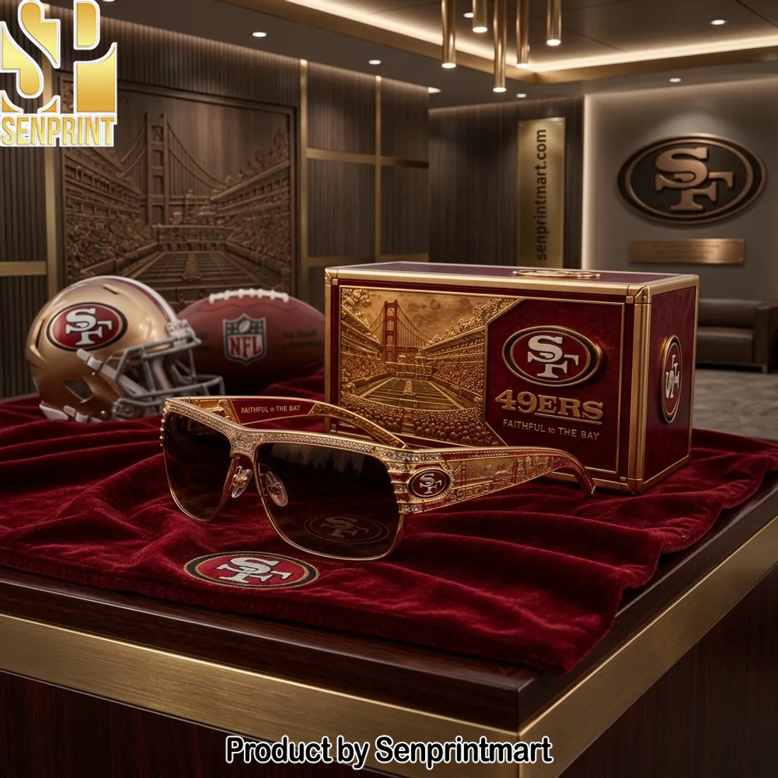 San Francisco 49ers Luxury Gold Diamond Faithful To The Bay Sunglasses