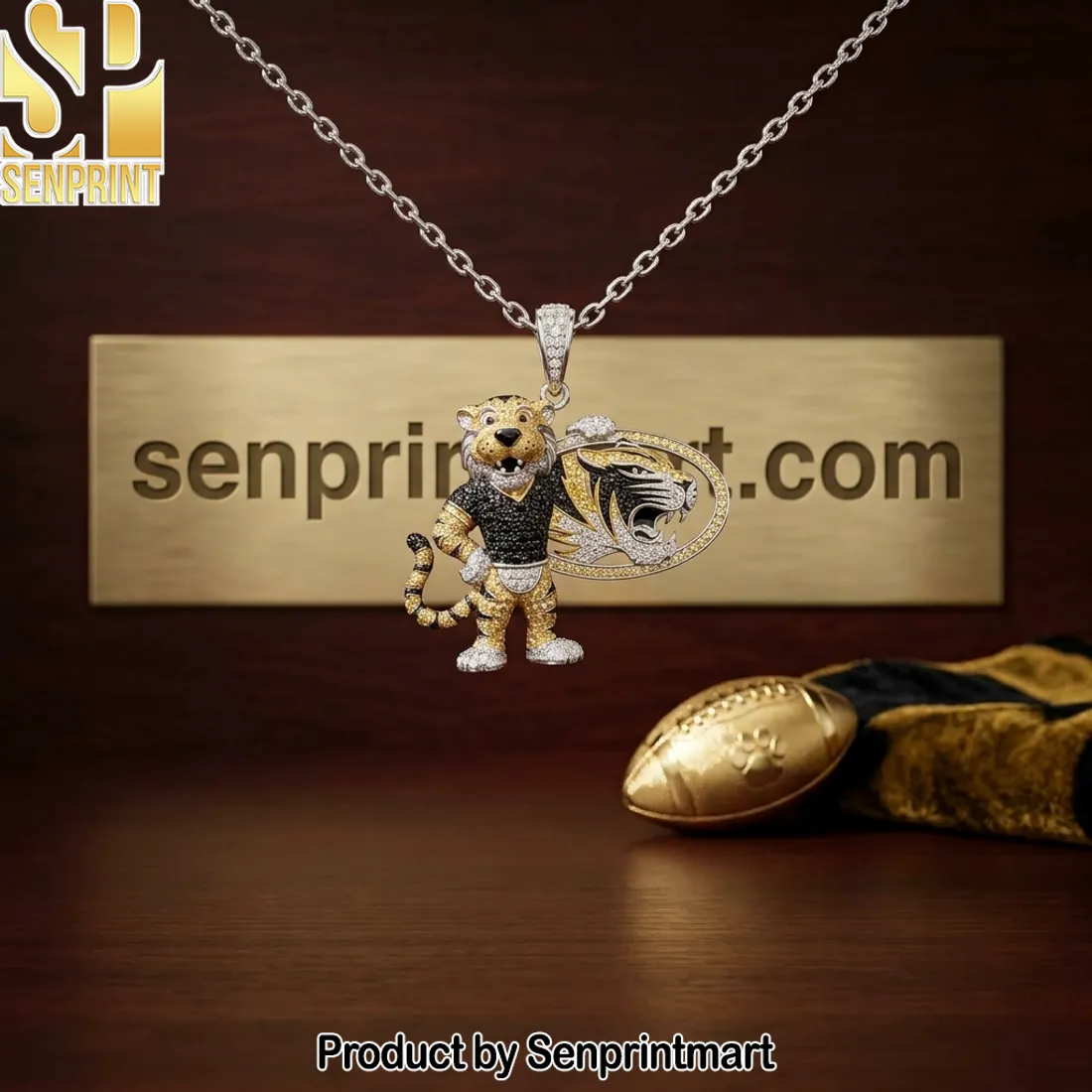 Iced Out Tiger Mascot Hip Hop Bling Pave Crystal Pendant Necklace