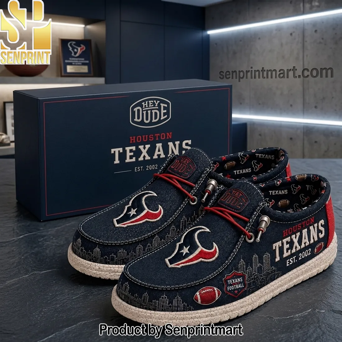 Houston Texans Est 2002 Premium Denim Style Slip On Loafer Shoes
