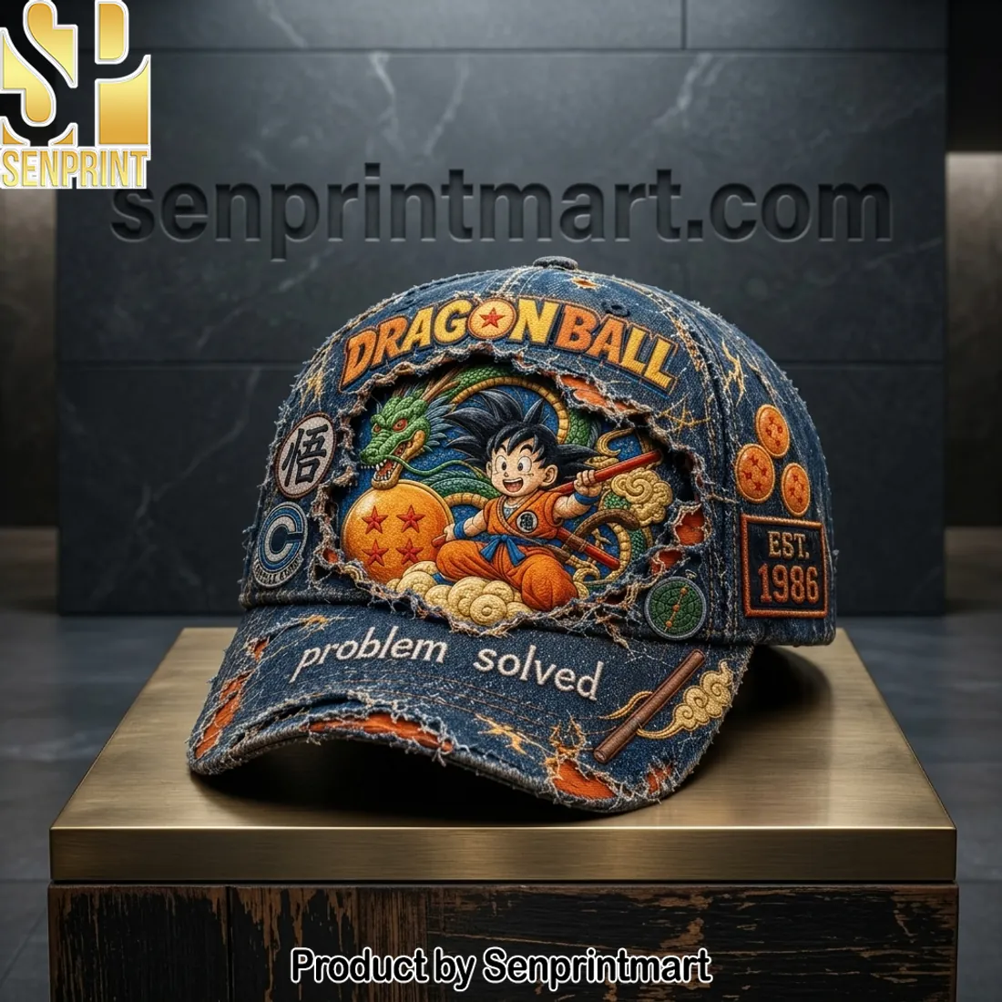 Dragon Ball Est 1986 Goku Distressed Denim Vintage Baseball Cap