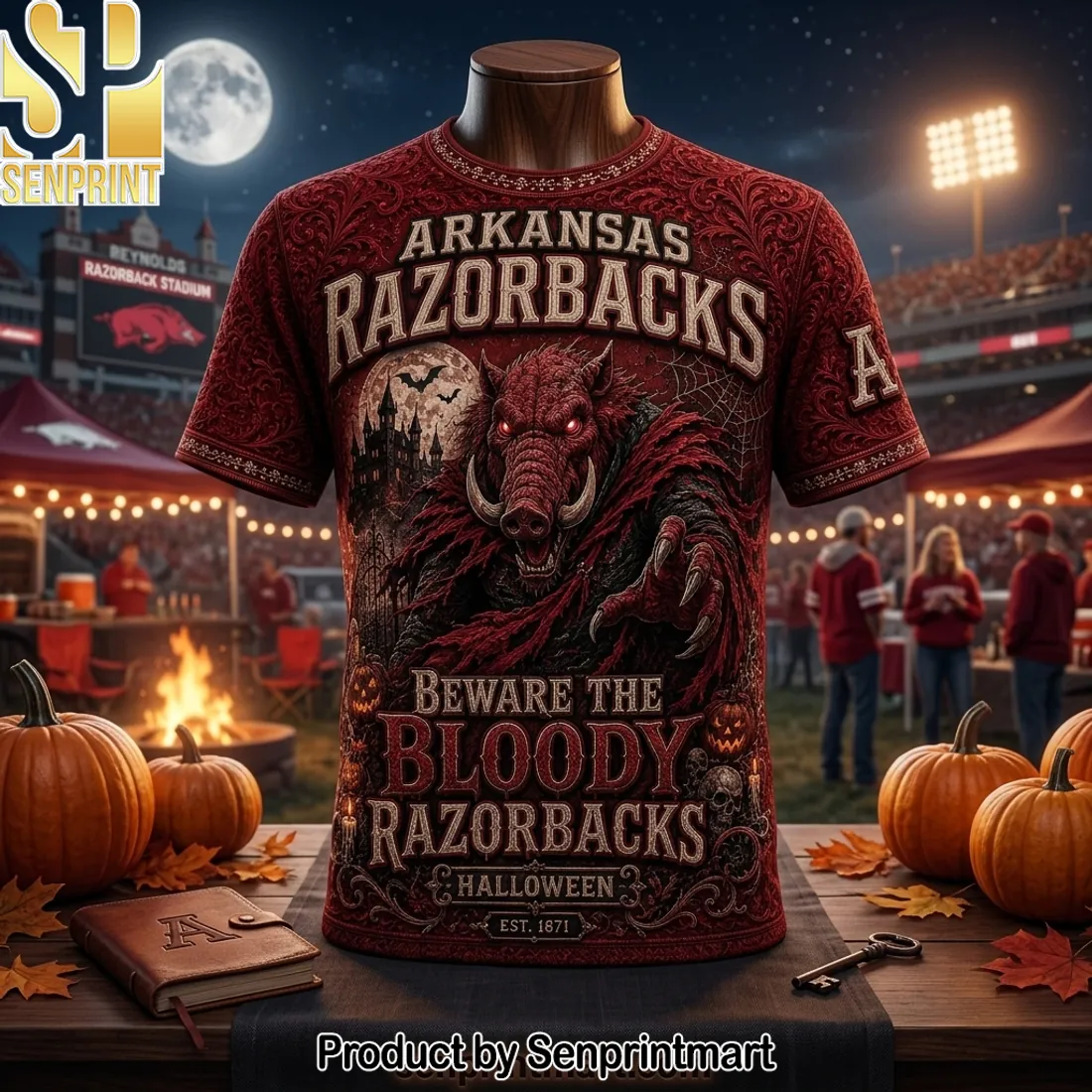 Arkansas Razorbacks Beware The Bloody Razorbacks Halloween Premium 3D T-Shirt