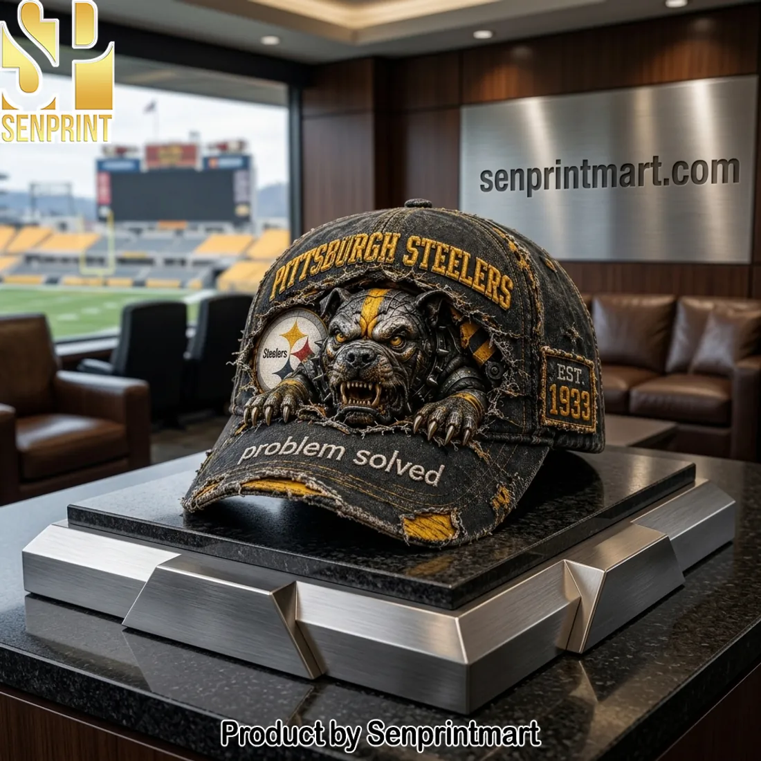 Pittsburgh Steelers Est 1933 Distressed 3D Bulldog Baseball Cap