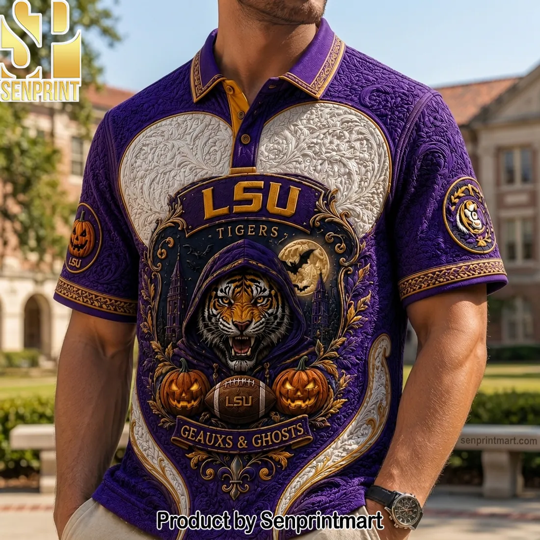 LSU Tigers Geaux & Ghosts Halloween Polo Shirt