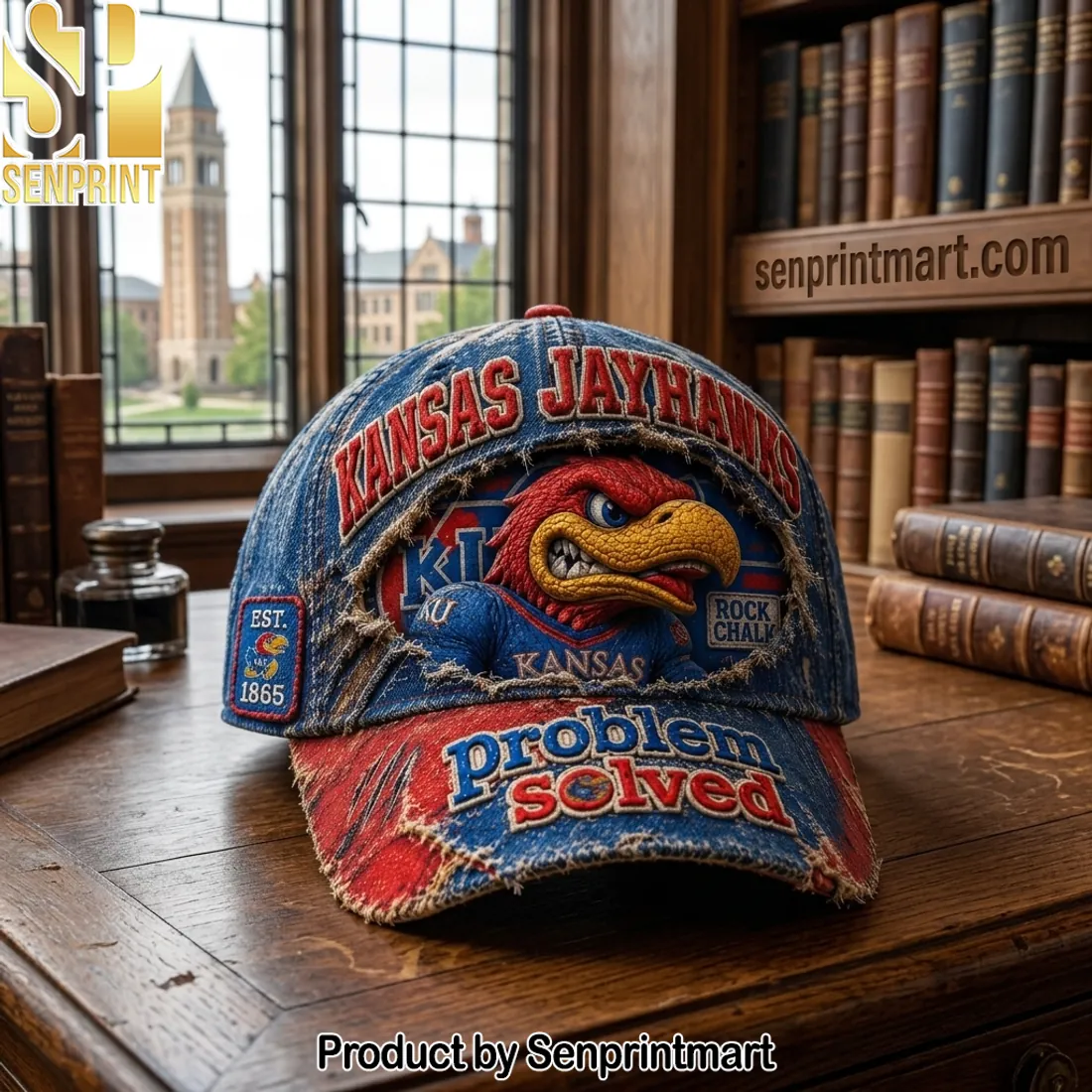 Kansas Jayhawks Problem Solved Distressed Denim Vintage Cap