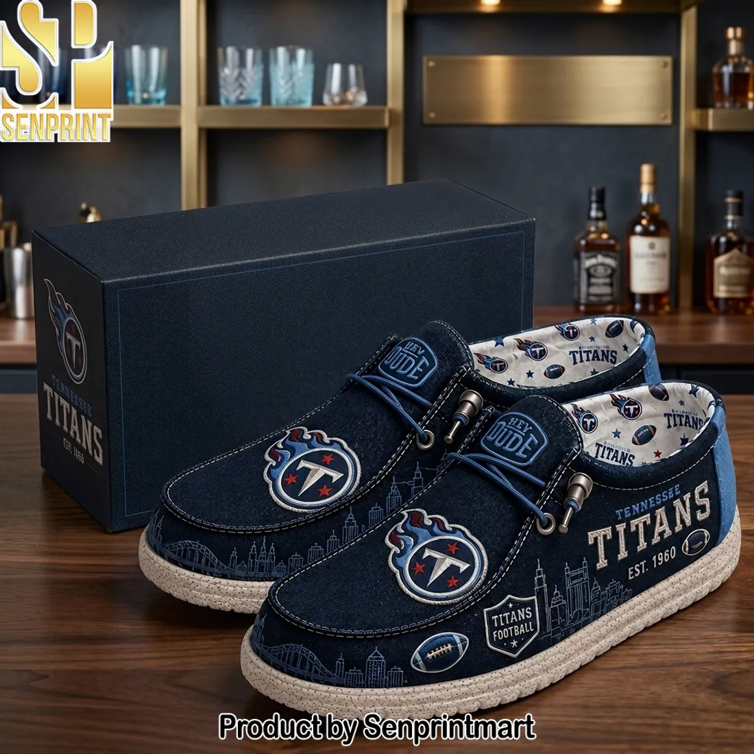 Tennessee Titans Est 1960 Premium Navy Slip-On Loafer Shoes