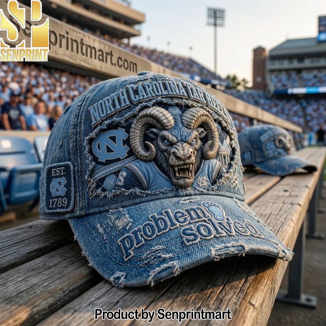North Carolina Tar Heels Rameses 3D Mascot Distressed Denim Cap