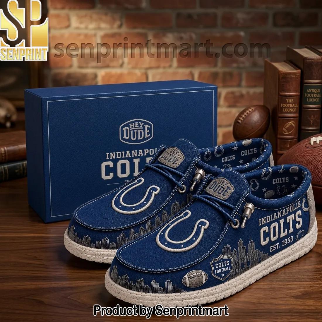 Indianapolis Colts Est 1953 Premium Printed Canvas Loafer Shoes