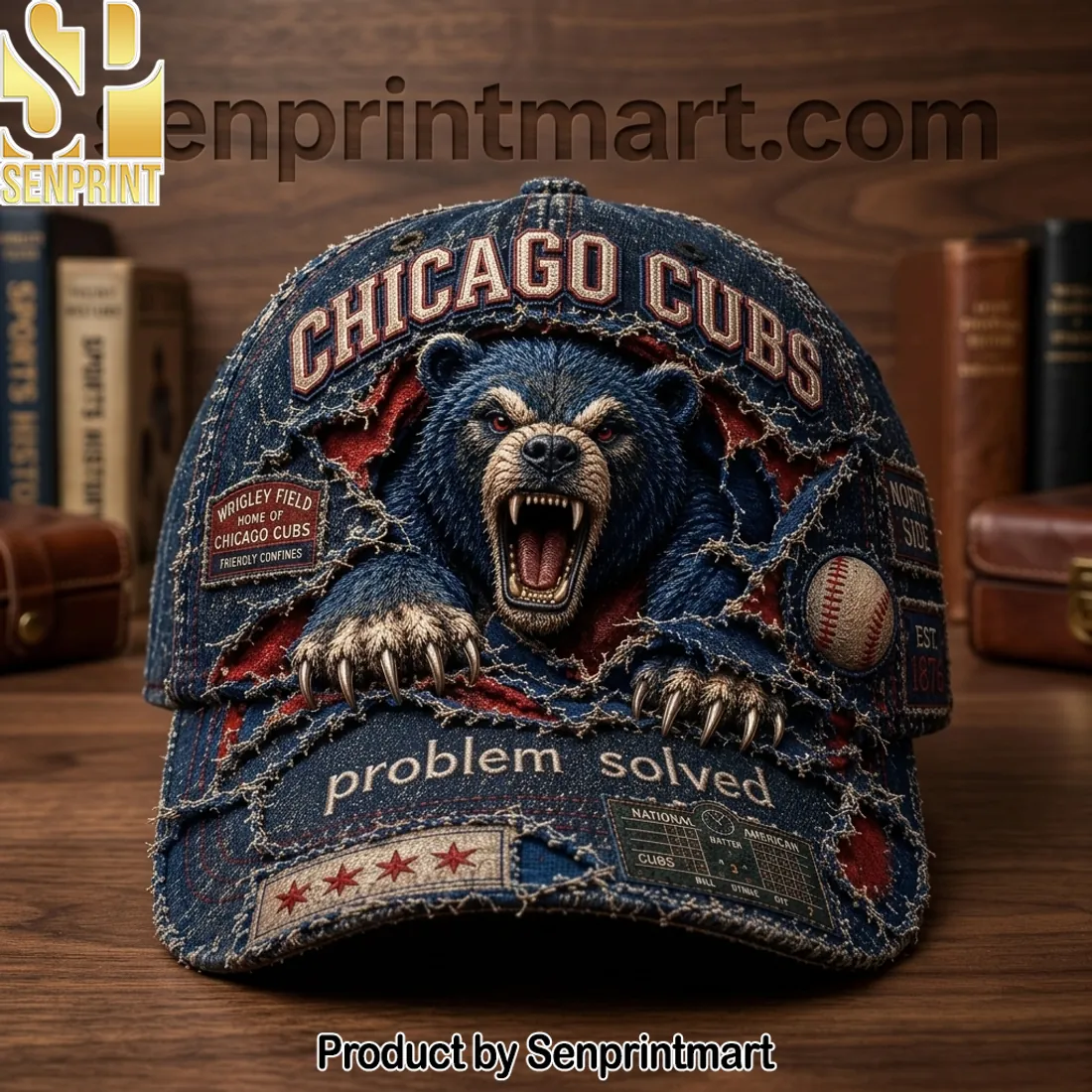 Chicago Cubs Wrigley Field Distressed Denim 3D Embroidered Vintage Cap