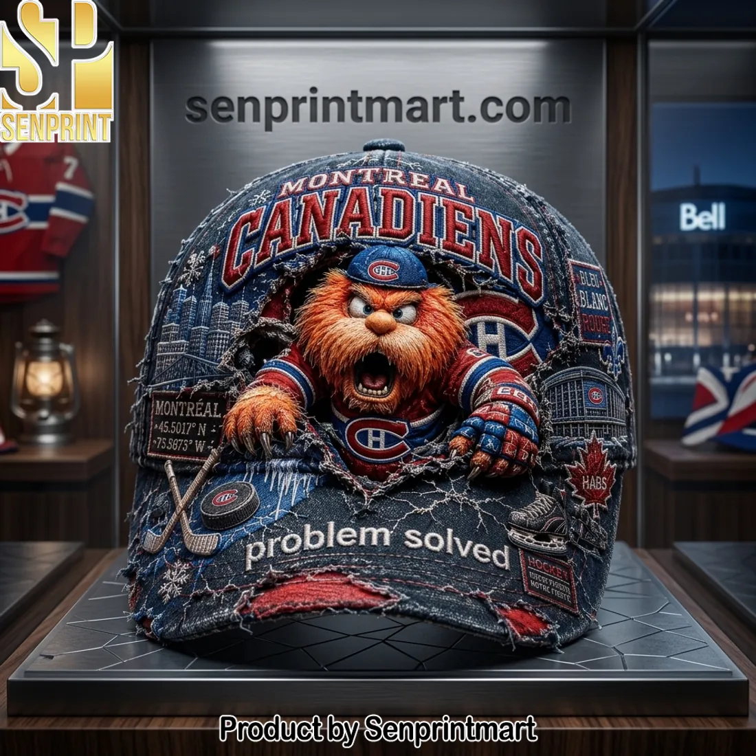 Montreal Canadiens Habs Youppi Mascot Distressed Denim Vintage Cap