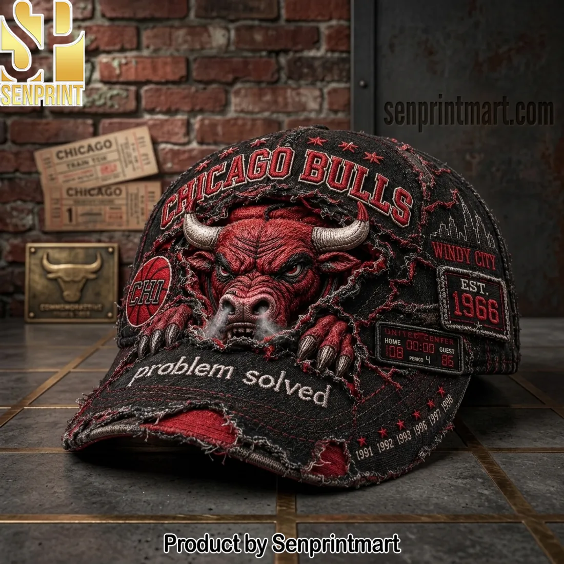 Chicago Bulls Est 1966 Distressed Denim Embroidered Vintage Cap