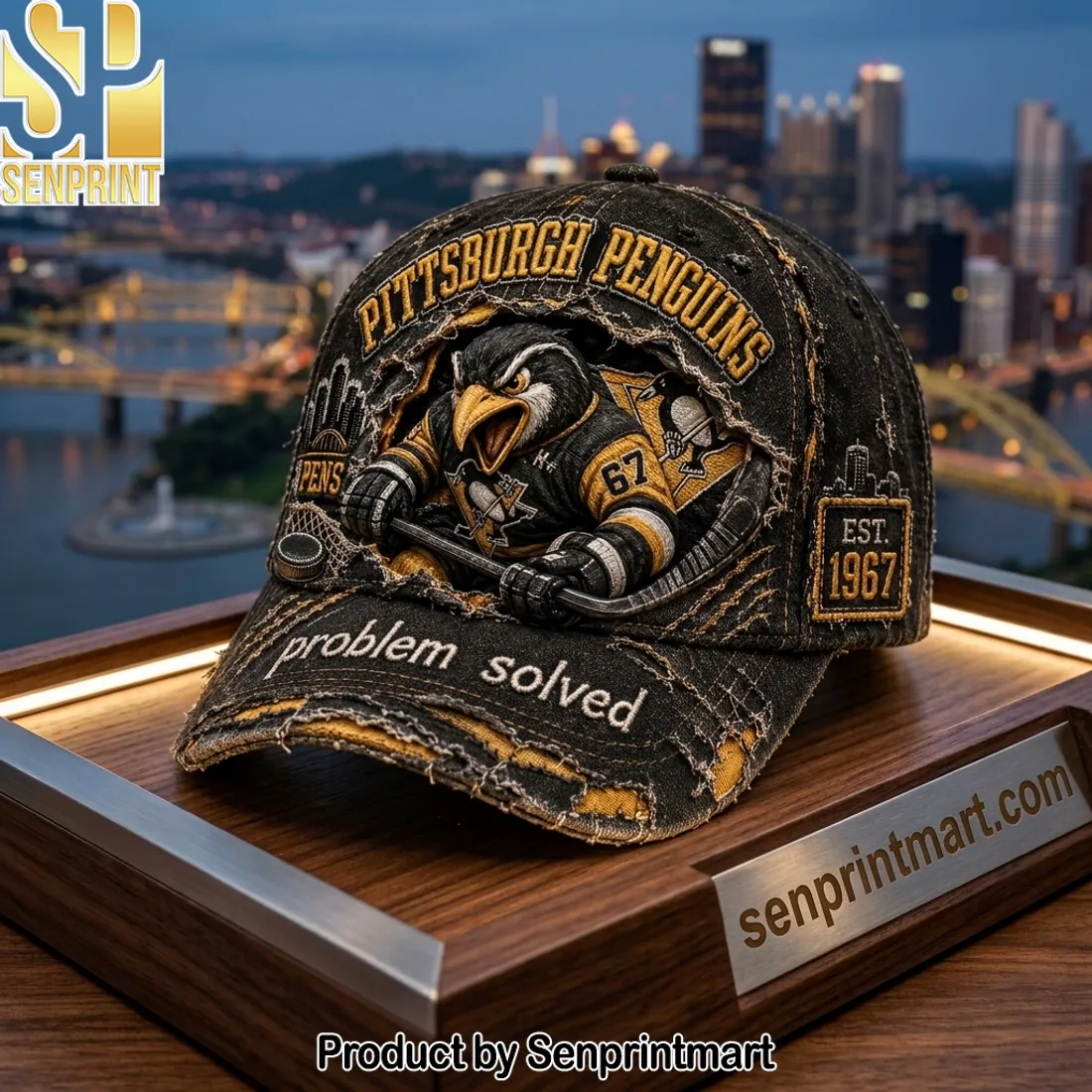 Pittsburgh Penguins Est 1967 Problem Solved Distressed Vintage Cap