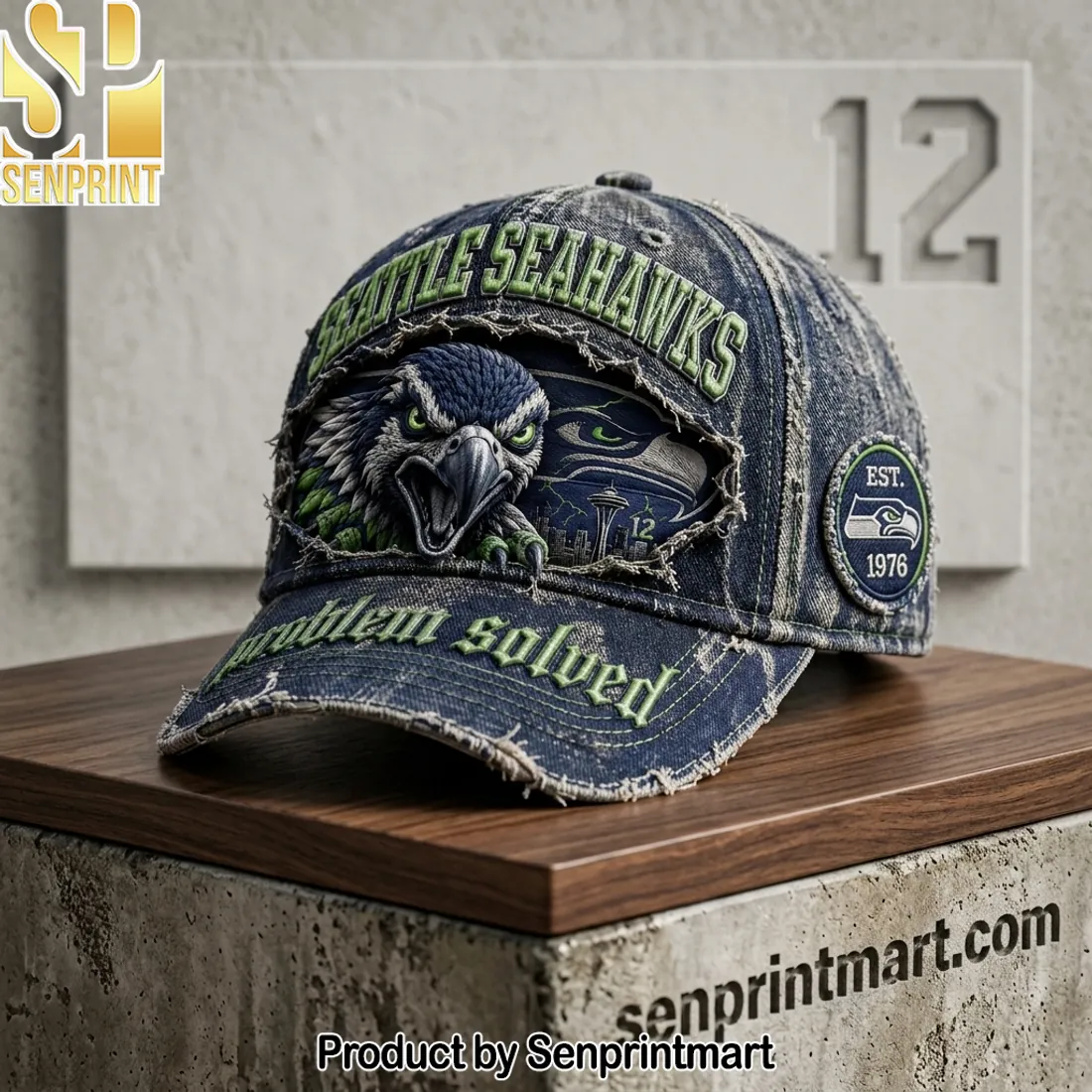 Seattle Seahawks Distressed Denim “Problem Solved” Fan Cap