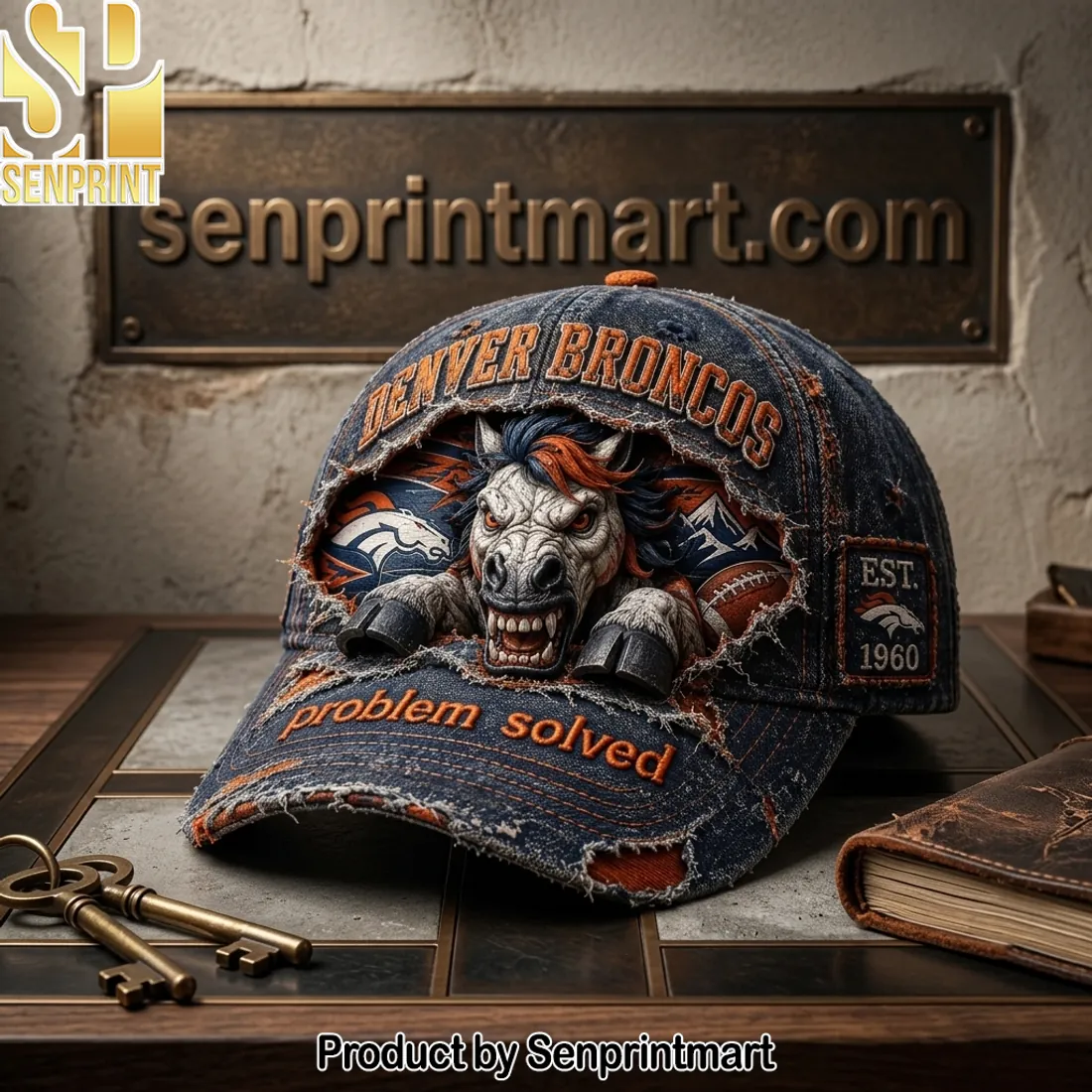 Denver Broncos Est 1960 Problem Solved Distressed Denim Vintage Cap