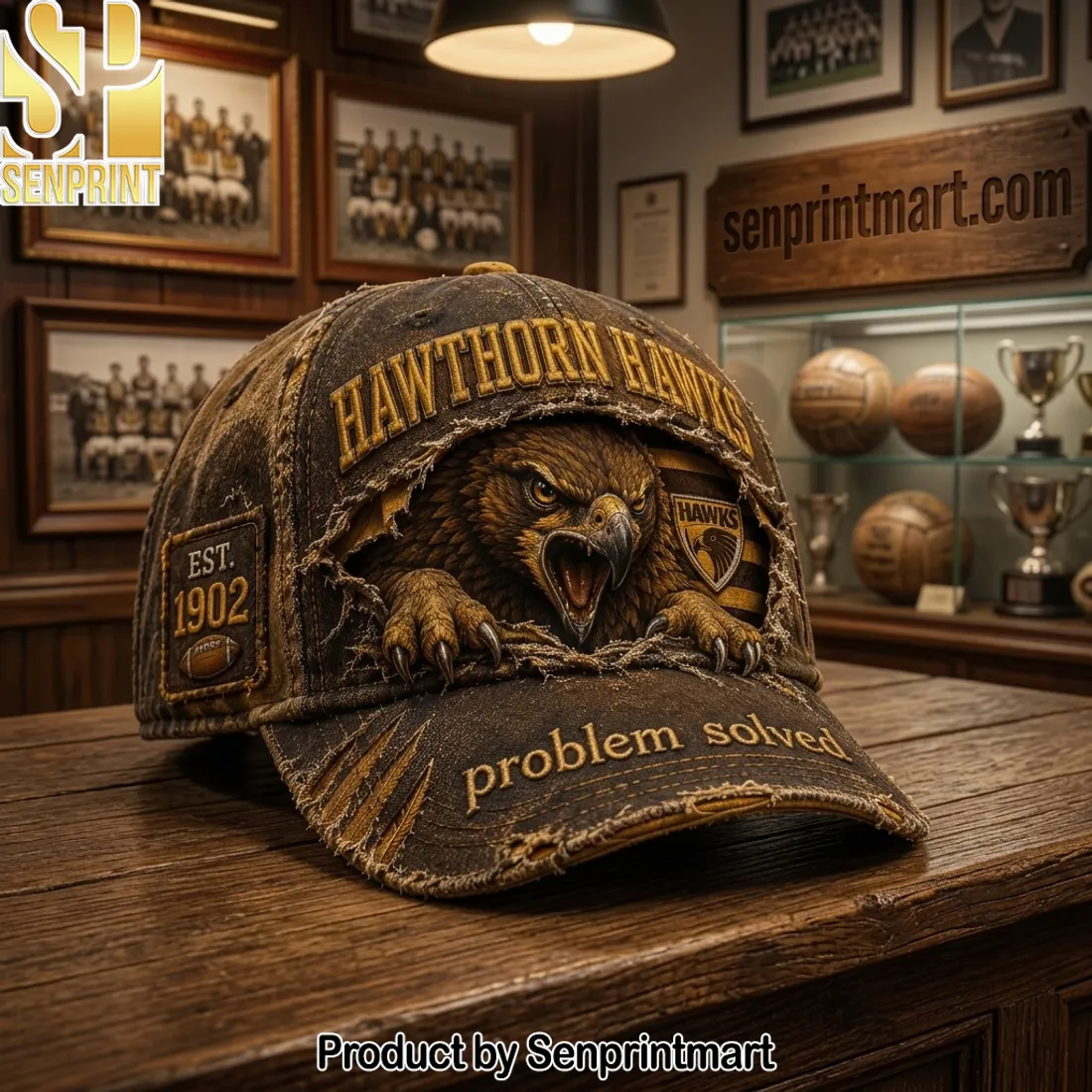 Hawthorn Hawks Est 1902 Distressed Retro Vintage Cap