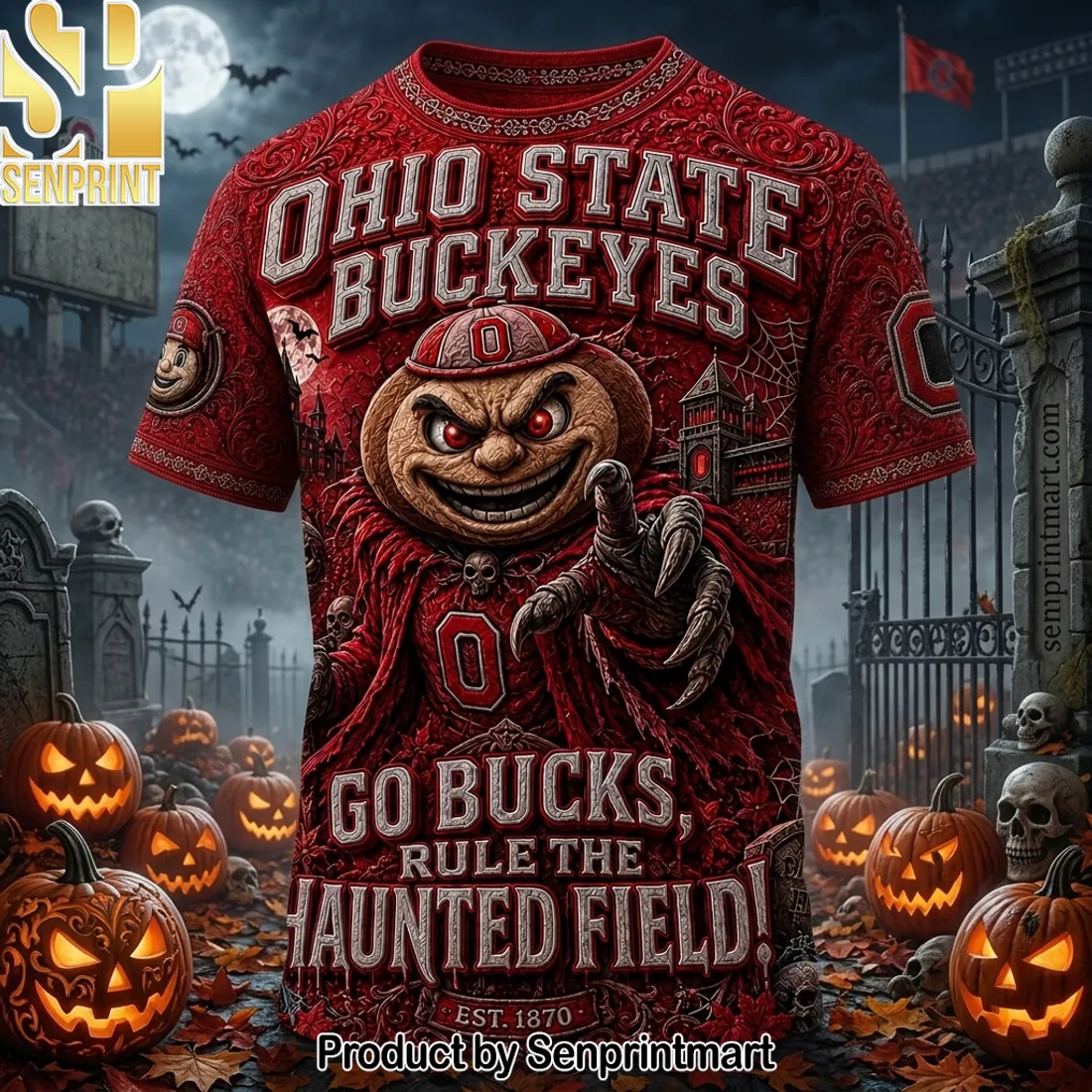 Ohio State Buckeyes Go Bucks Rule The Haunted Field Halloween Shirt