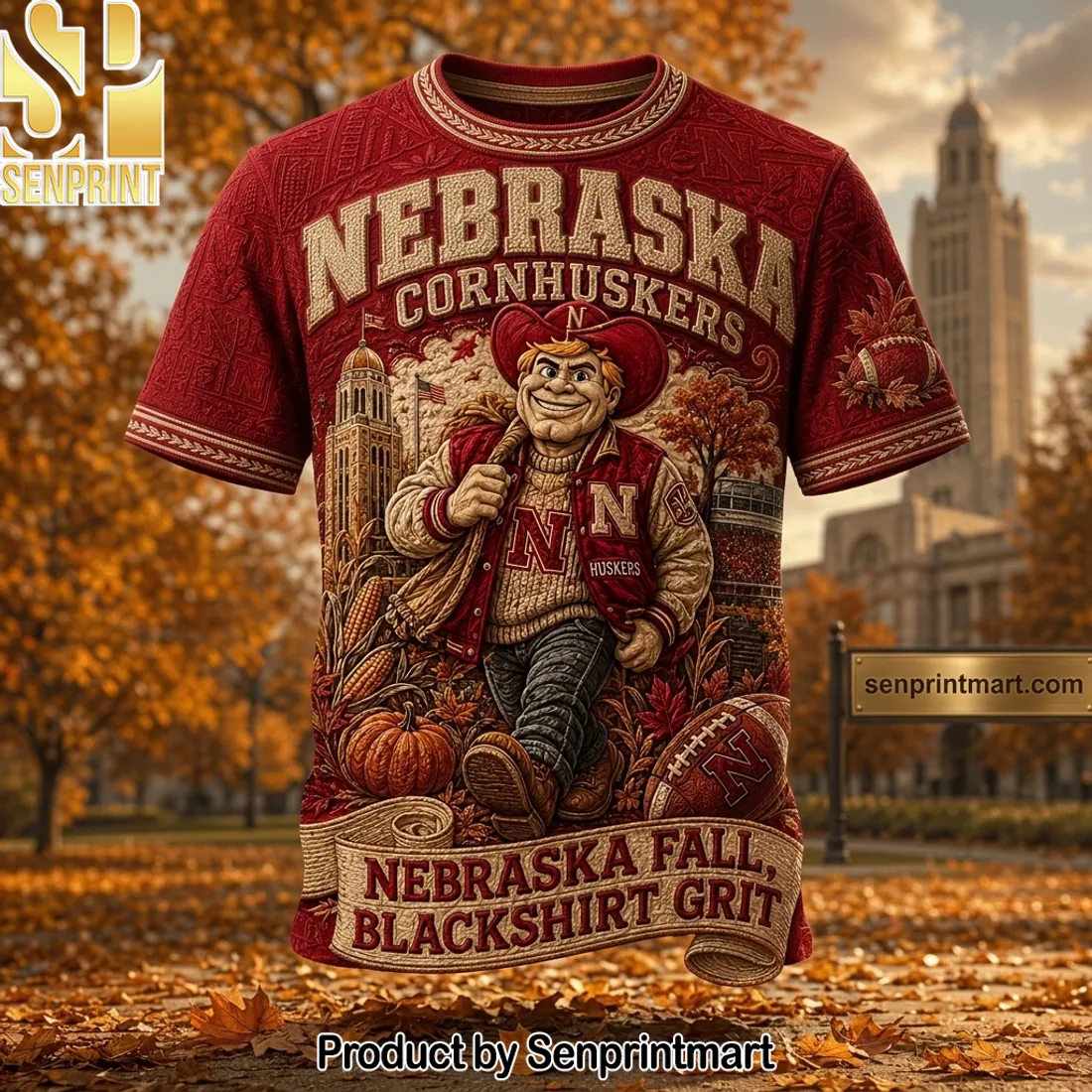Nebraska Cornhuskers Fall Blackshirt Grit Premium 3D T-Shirt