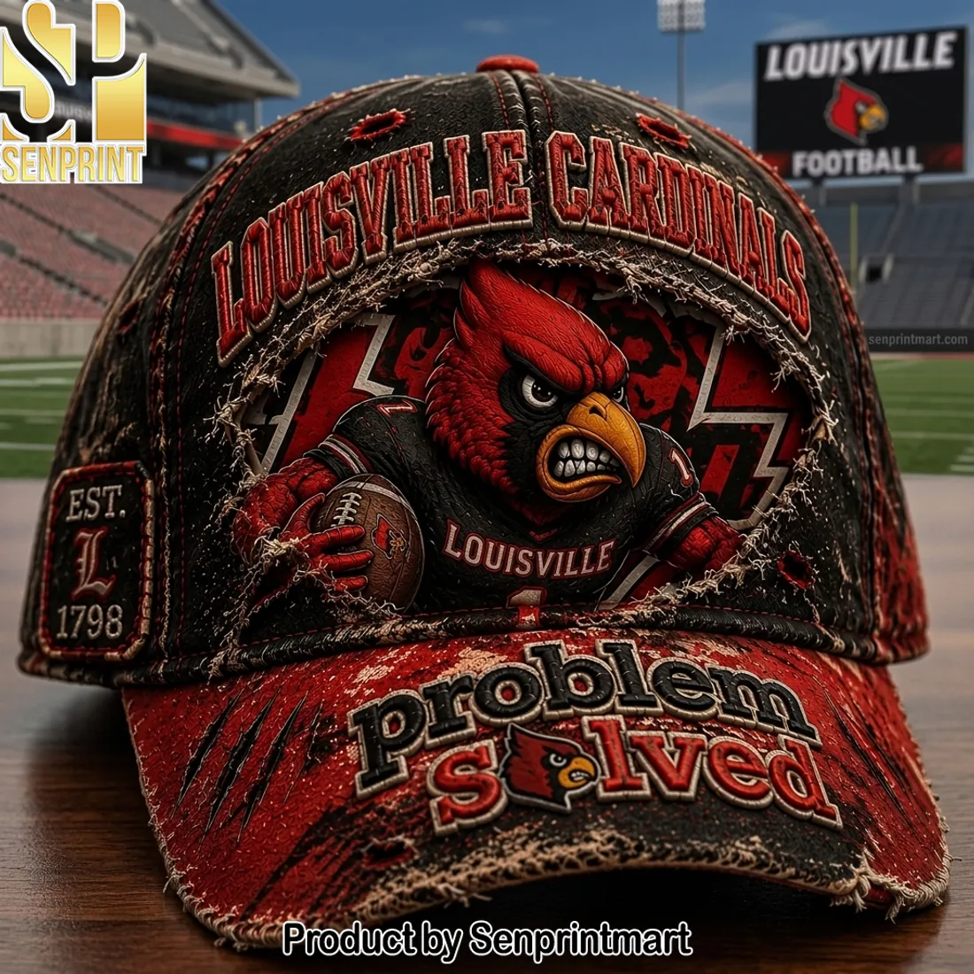 Louisville Cardinals Vintage Distressed “Problem Solved” Football Cap