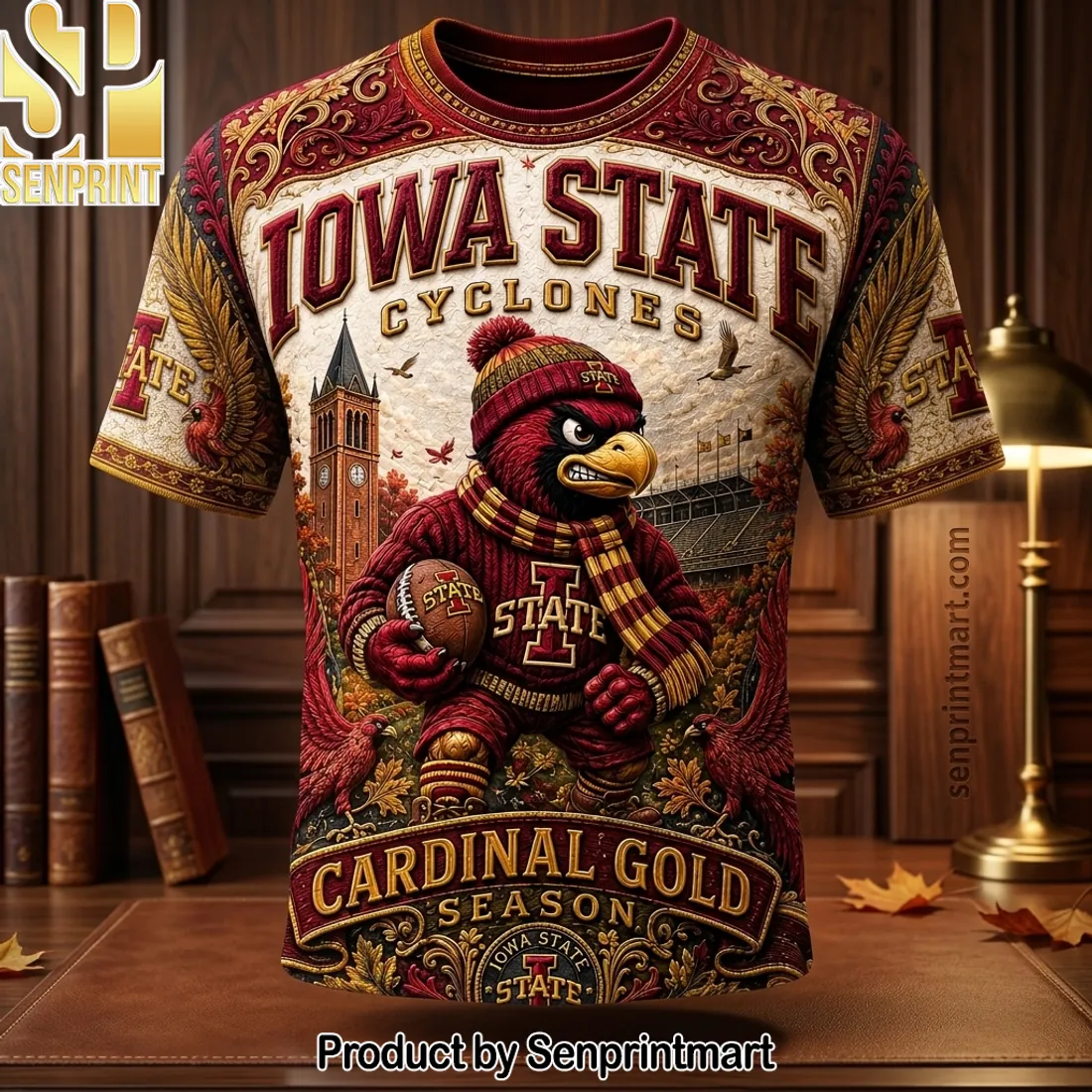 Iowa State Cyclones Cardinal Gold Premium All-Over Print Shirt