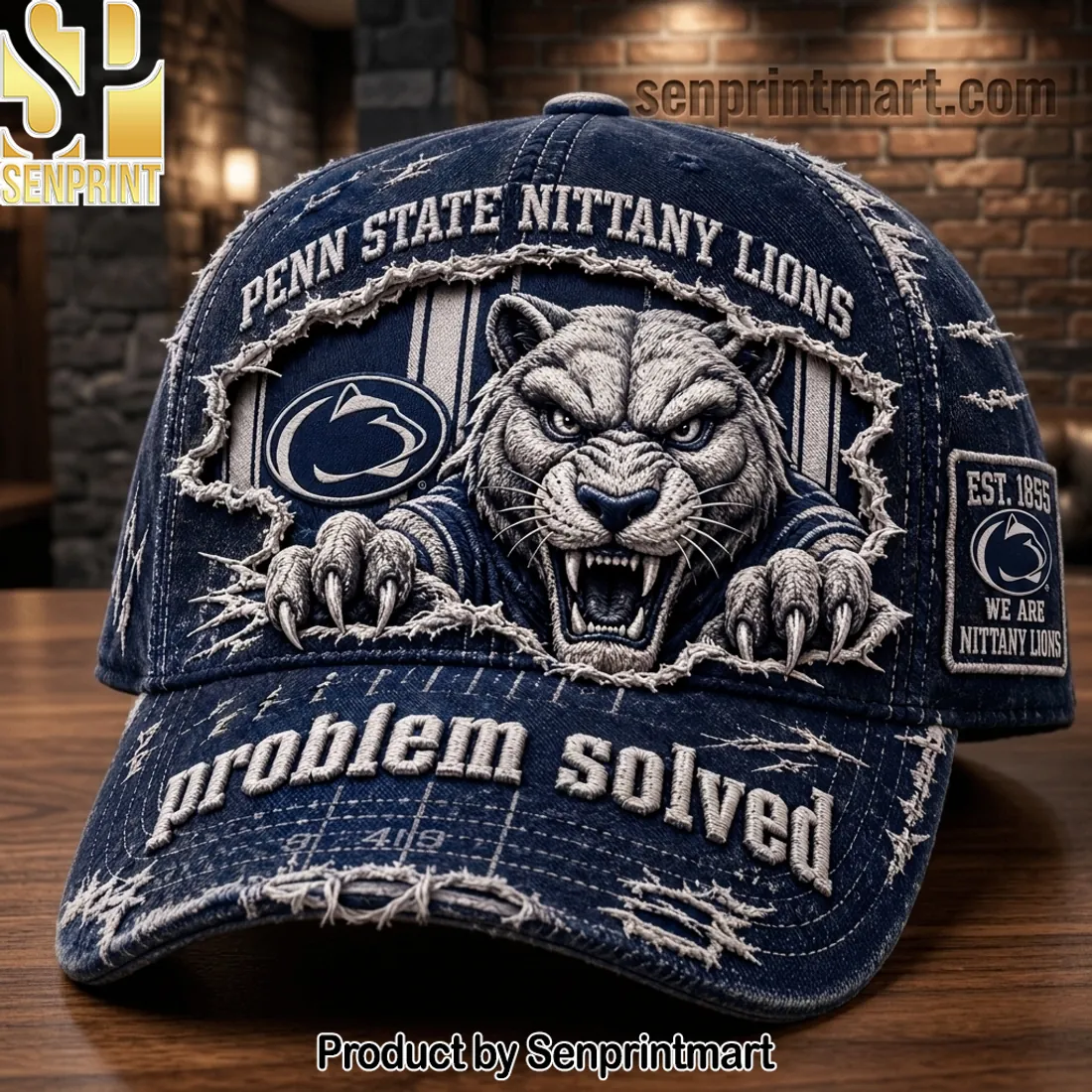 Penn State Nittany Lions Roaring Lion Distressed Denim Baseball Cap
