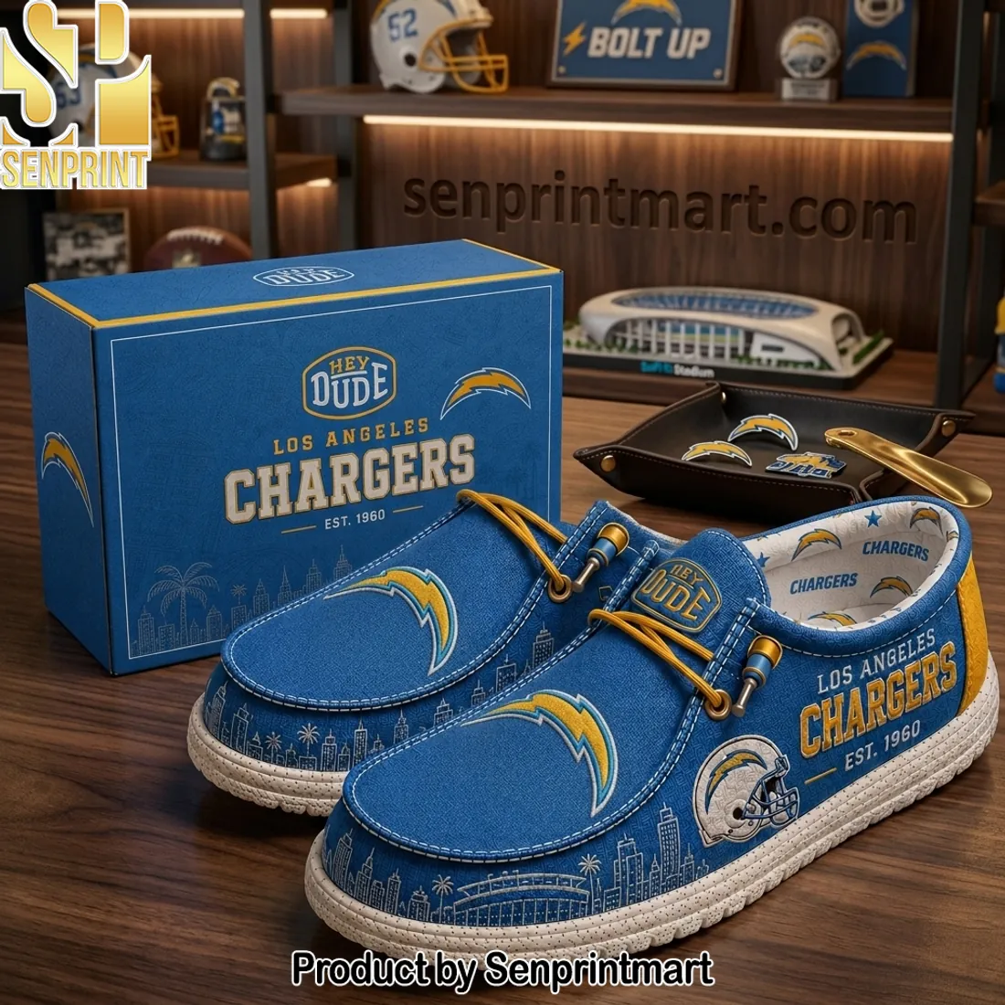 Los Angeles Chargers Est 1960 Premium Team Graphic Slip On Shoes