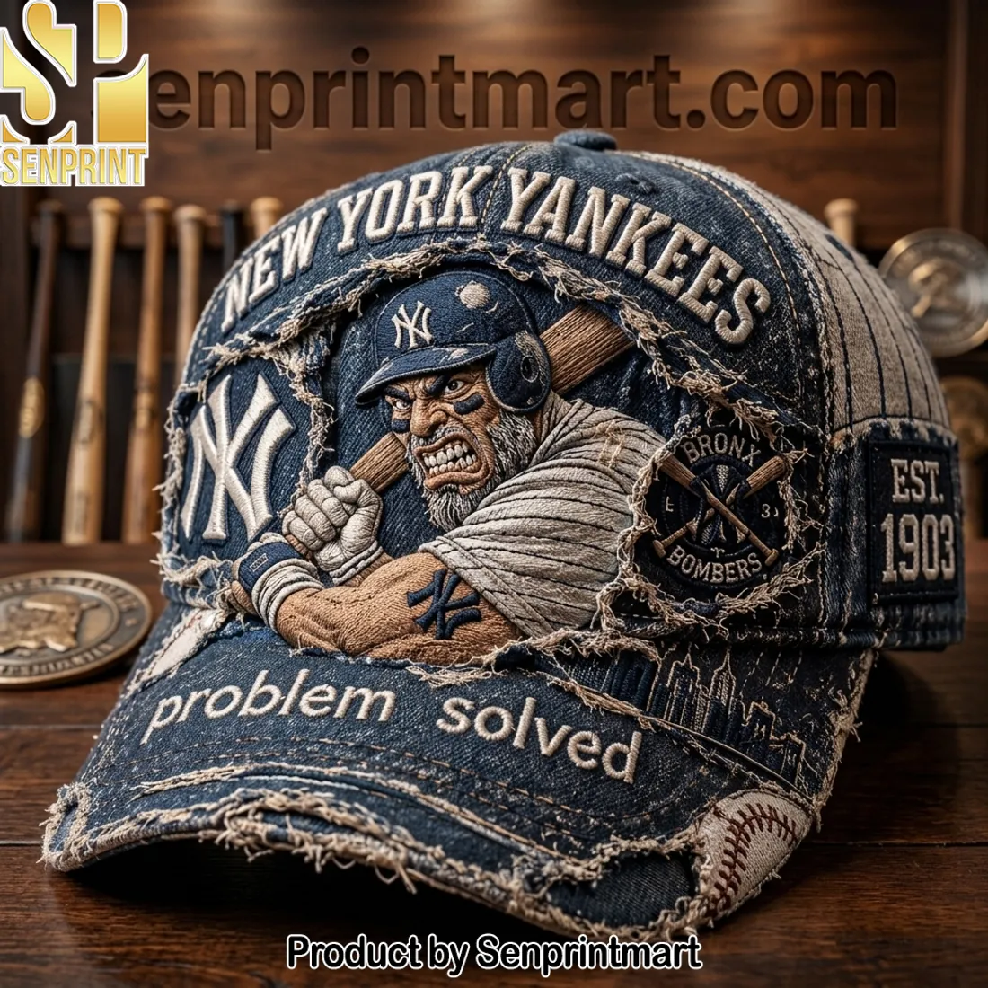 New York Yankees Bronx Bombers Est 1903 Distressed Denim Vintage Cap