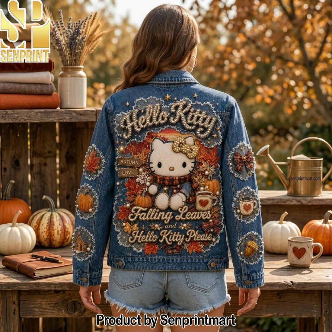 Hello Kitty Autumn Love Embellished Denim Jacket