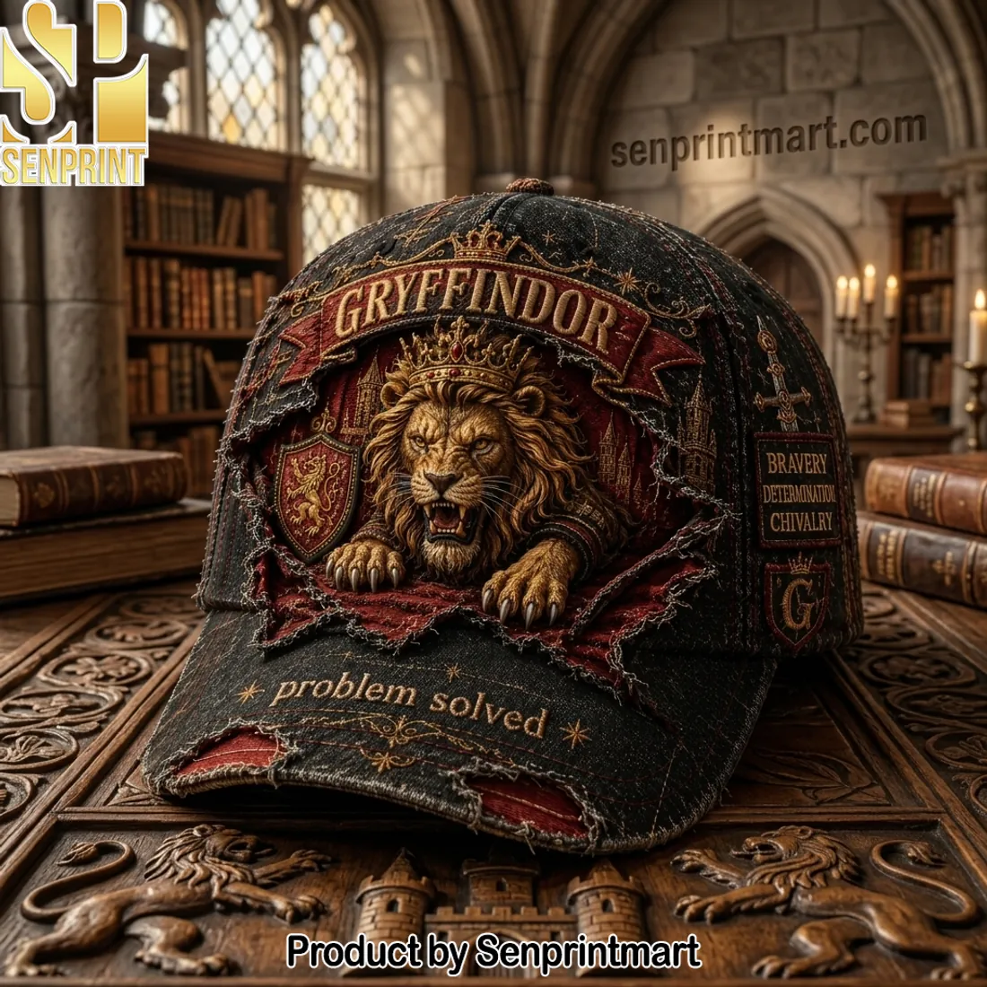 Gryffindor Premium Embroidered Lion Distressed Cap