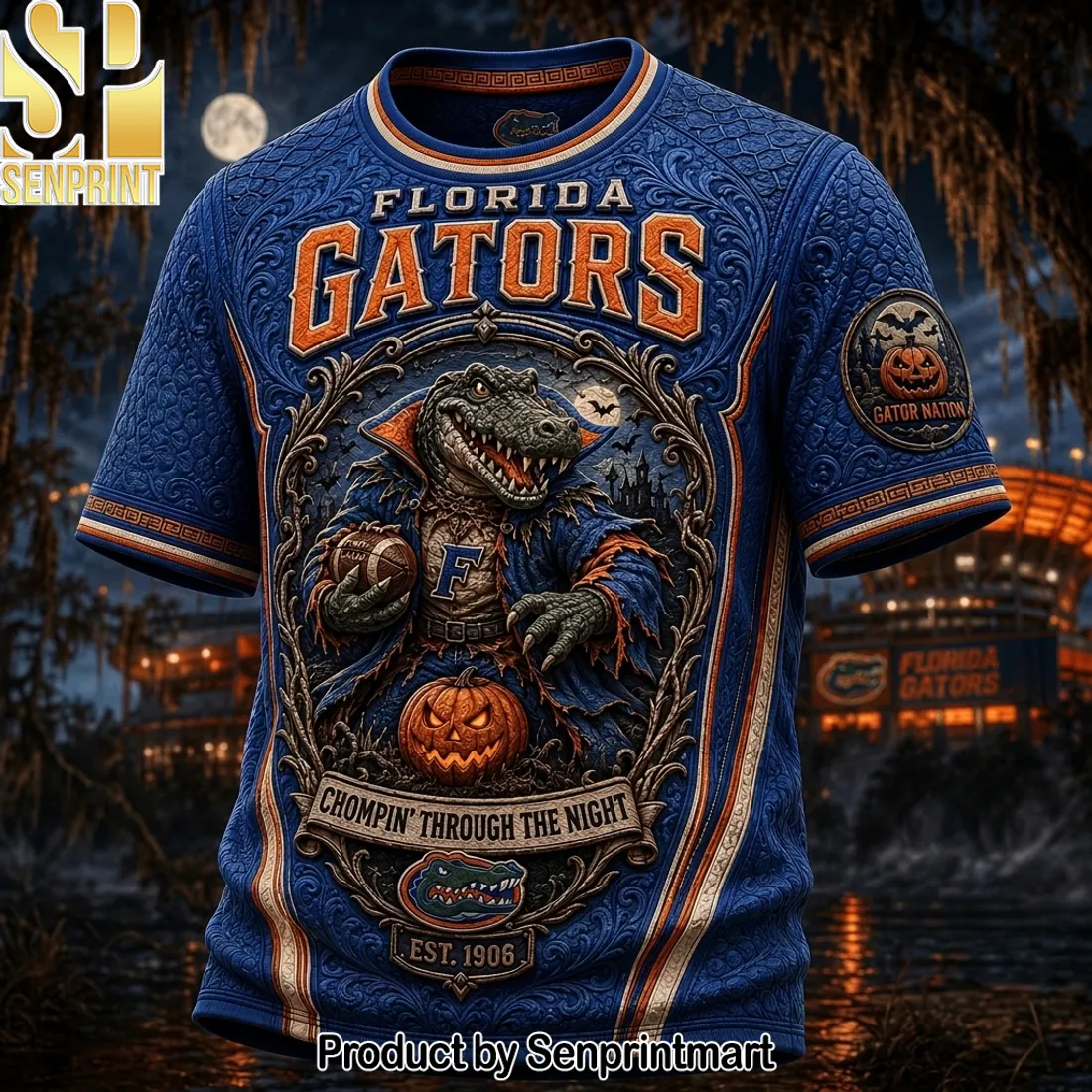 Florida Gators Halloween Chompin’ Through The Night 3D Embossed T-Shirt