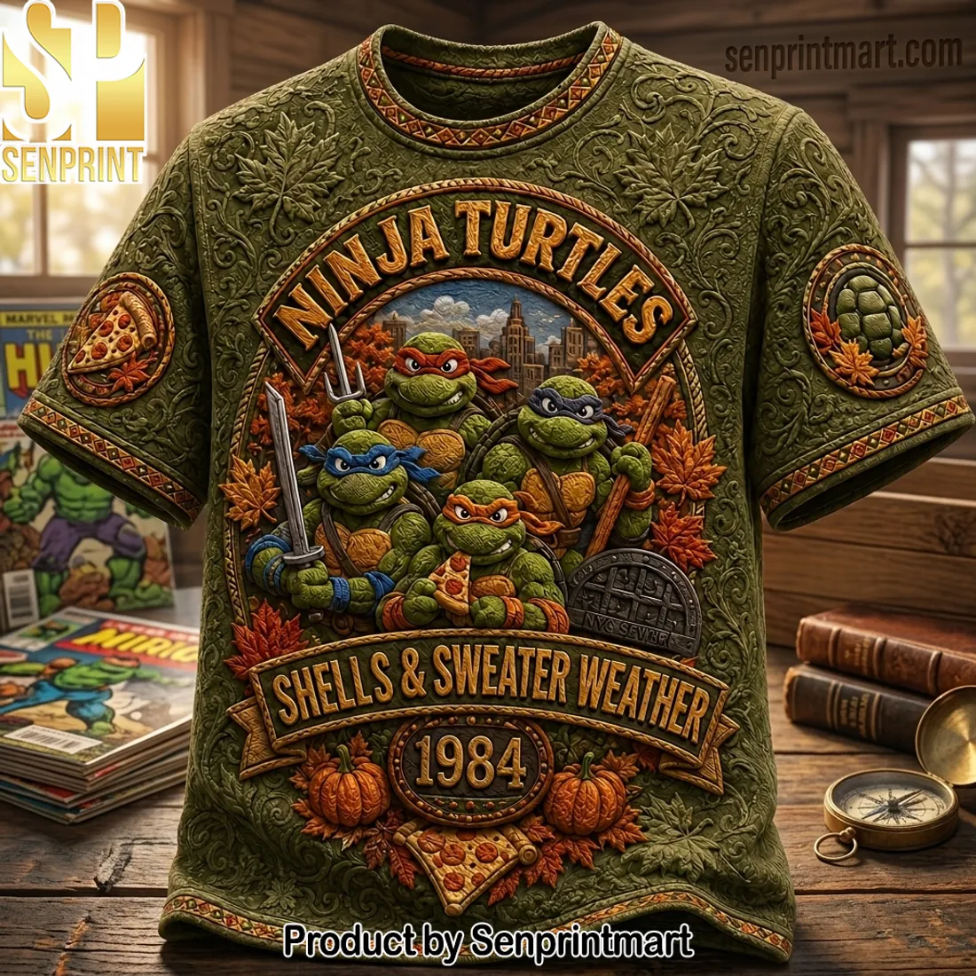 Ninja Turtles Shells & Sweater Weather 1984 3D Embossed T-Shirt