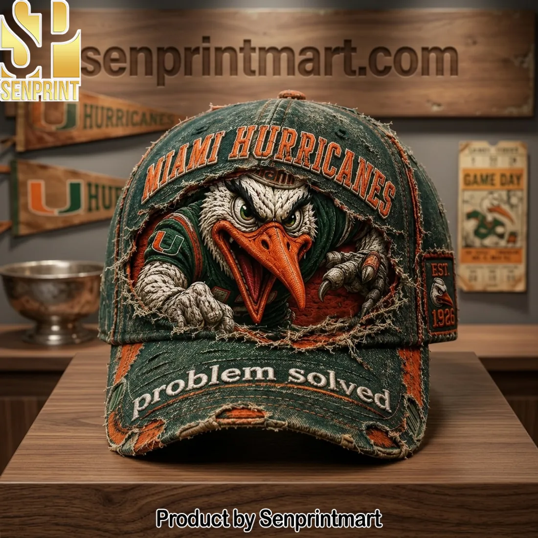 Miami Hurricanes Problem Solved Distressed Retro Vintage Cap