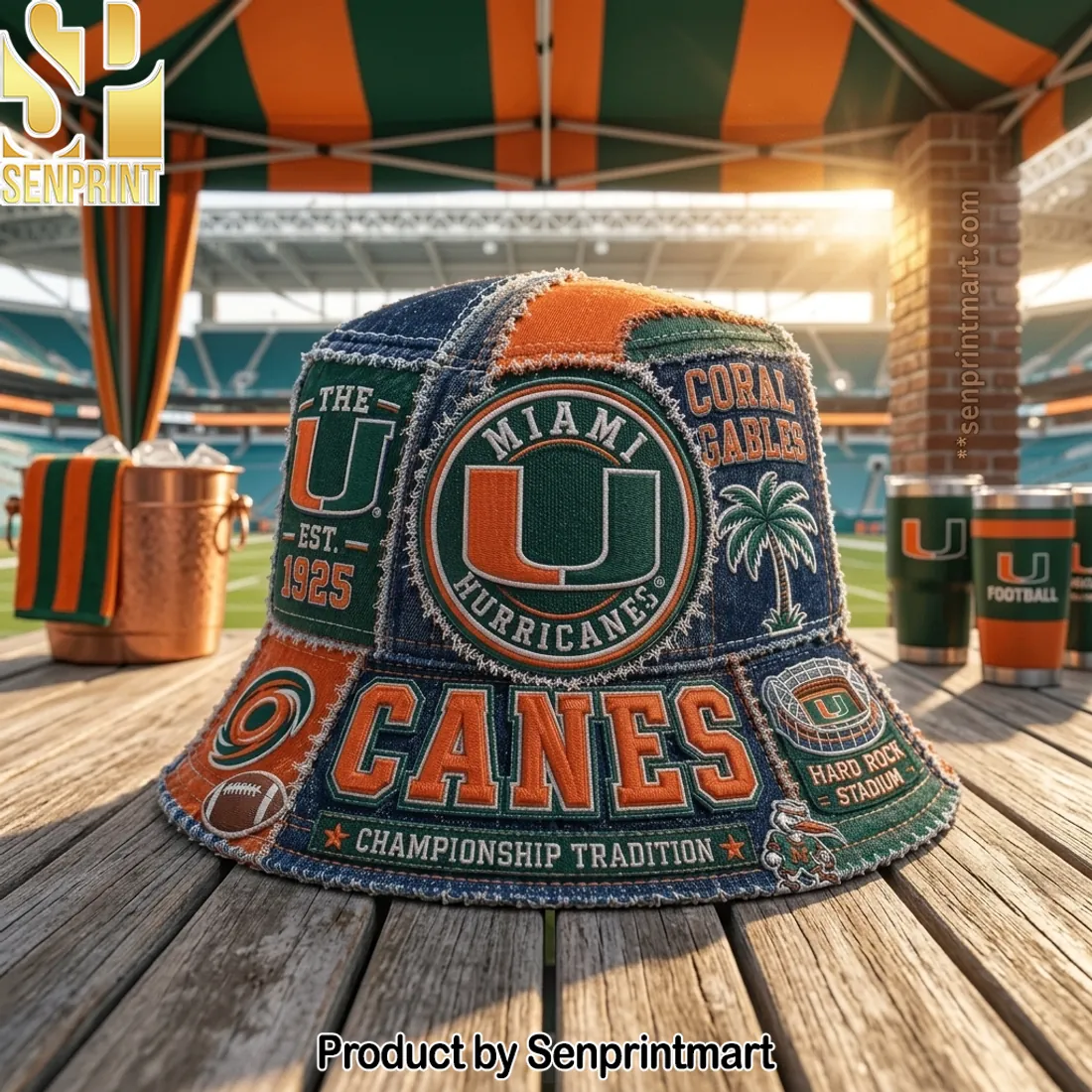 Miami Hurricanes The U Est 1925 Vintage Denim Patchwork Bucket Hat