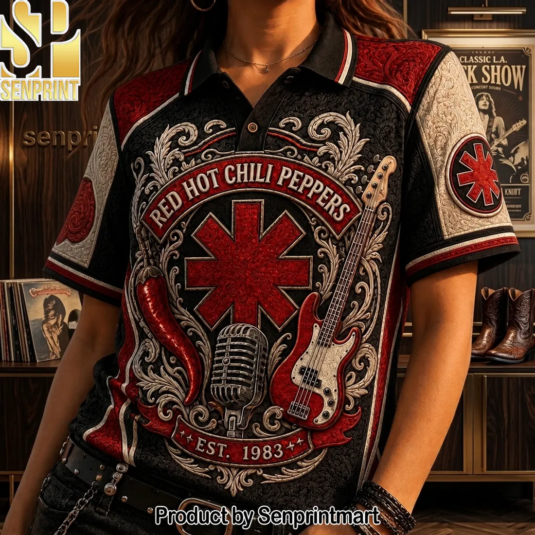 Red Hot Chili Peppers Est. 1983 Premium Embossed Design Polo Shirt