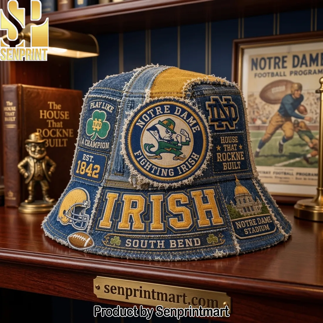 Notre Dame Fighting Irish Vintage Distressed Denim Patchwork Bucket Hat