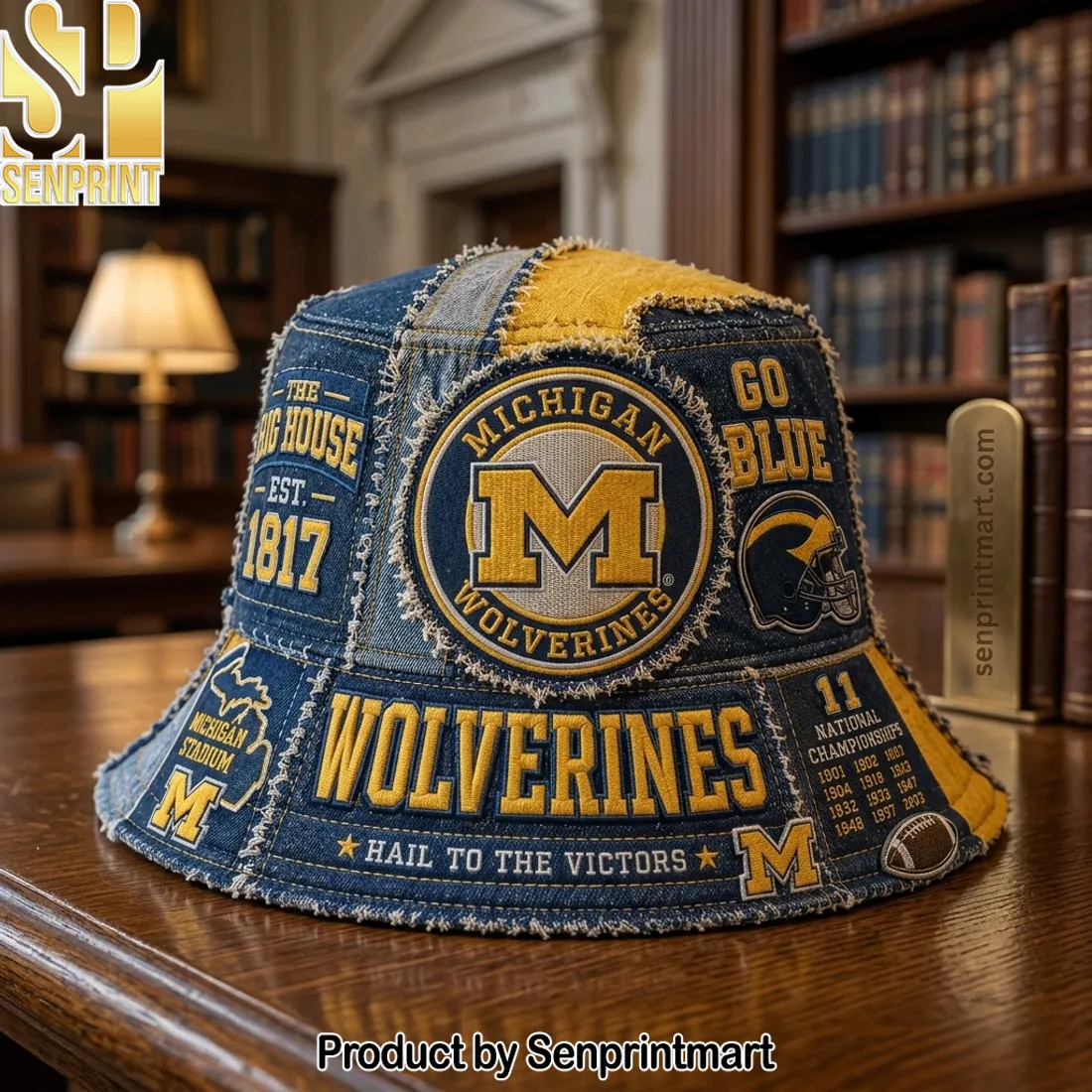 Michigan Wolverines Premium Patchwork Denim Bucket Hat