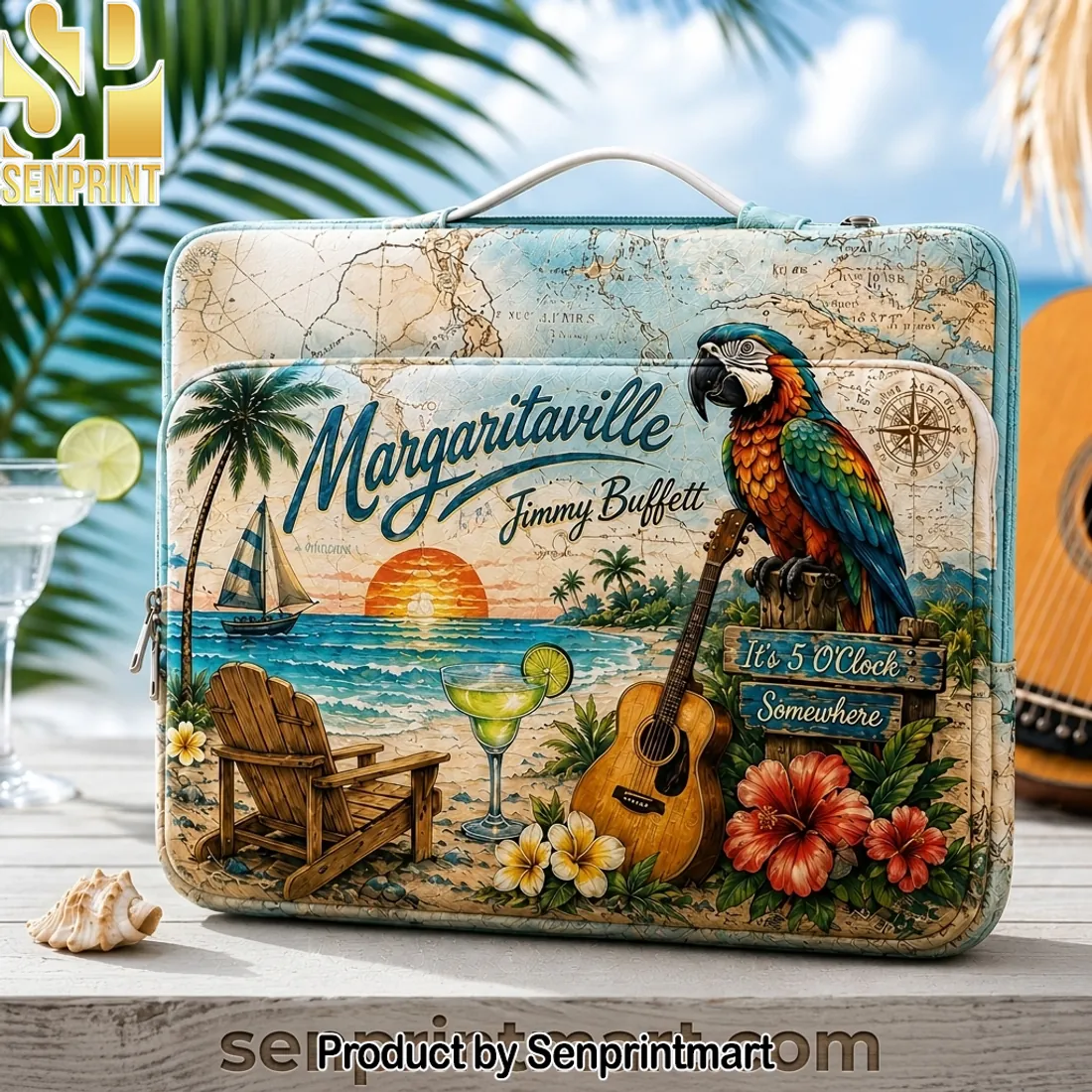 Jimmy Buffett Margaritaville Tropical Beach Parrot Laptop Carry Bag