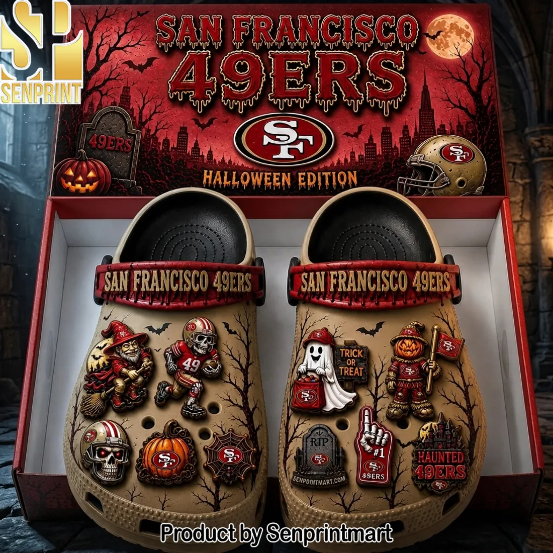 San Francisco 49ers Halloween Edition Spooky Graphic Clogs