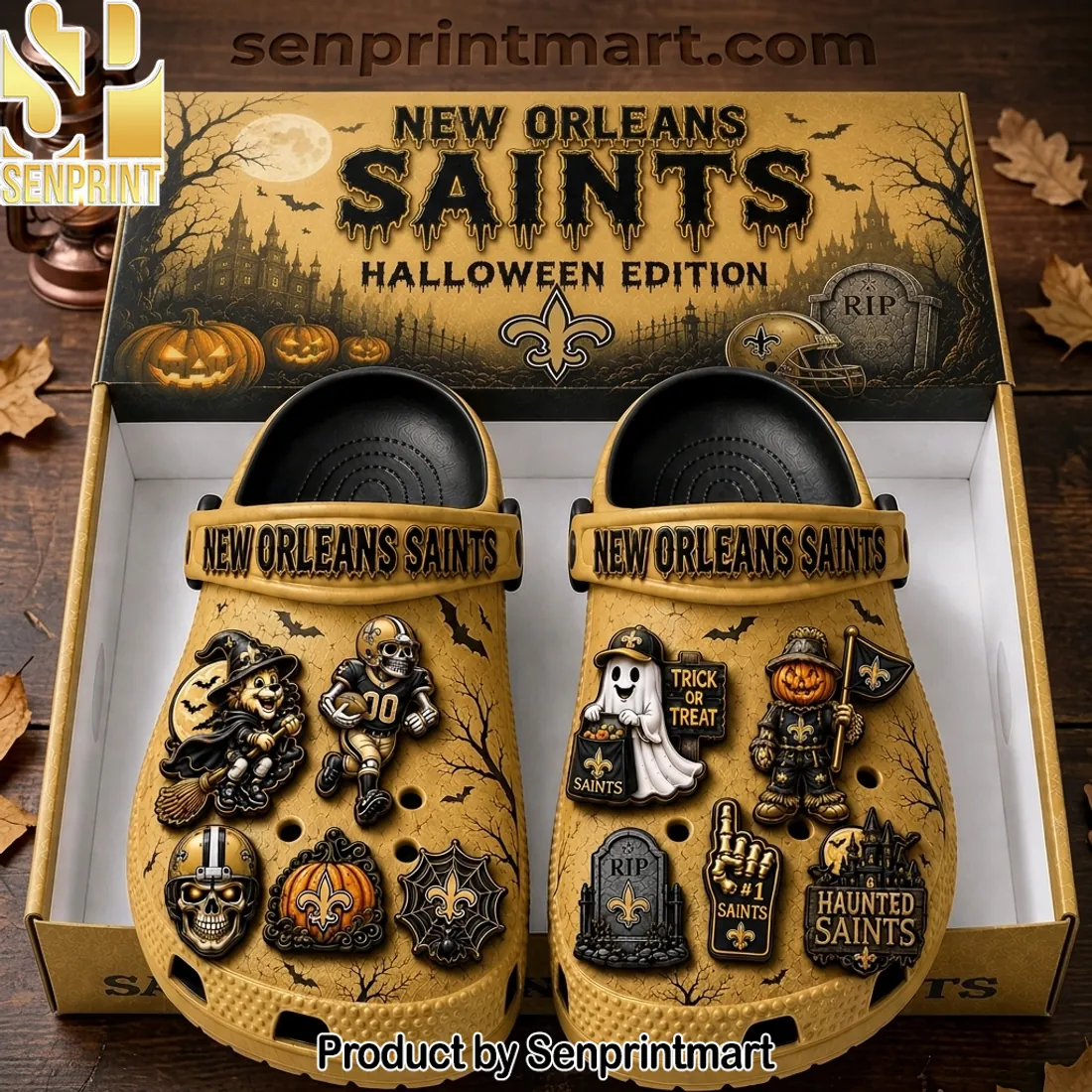 New Orleans Saints Halloween Edition Spooky Graphic Clogs