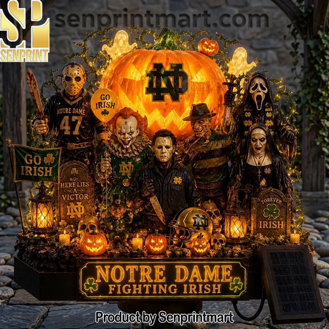 Premium Notre Dame Fighting Irish Halloween Solar Garden Light