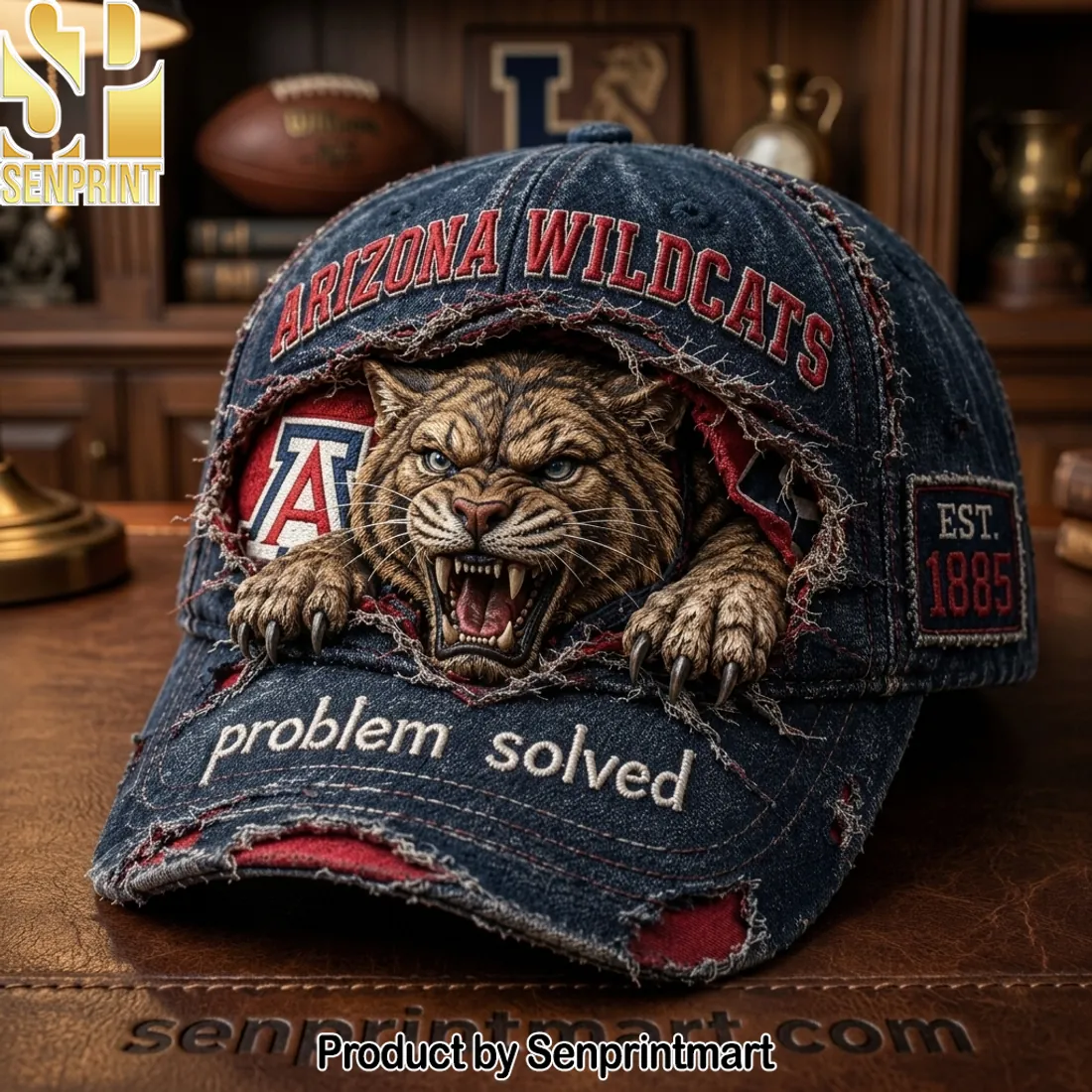 Arizona Wildcats Distressed Denim 3D Wildcat “Problem Solved” Baseball Cap