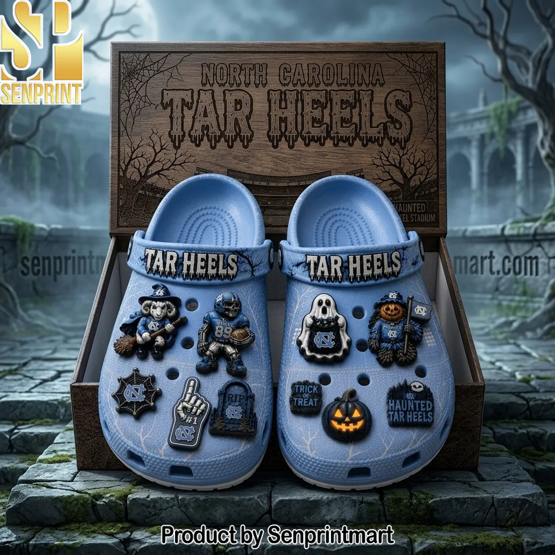 North Carolina Tar Heels Haunted Halloween Comfort Clogs