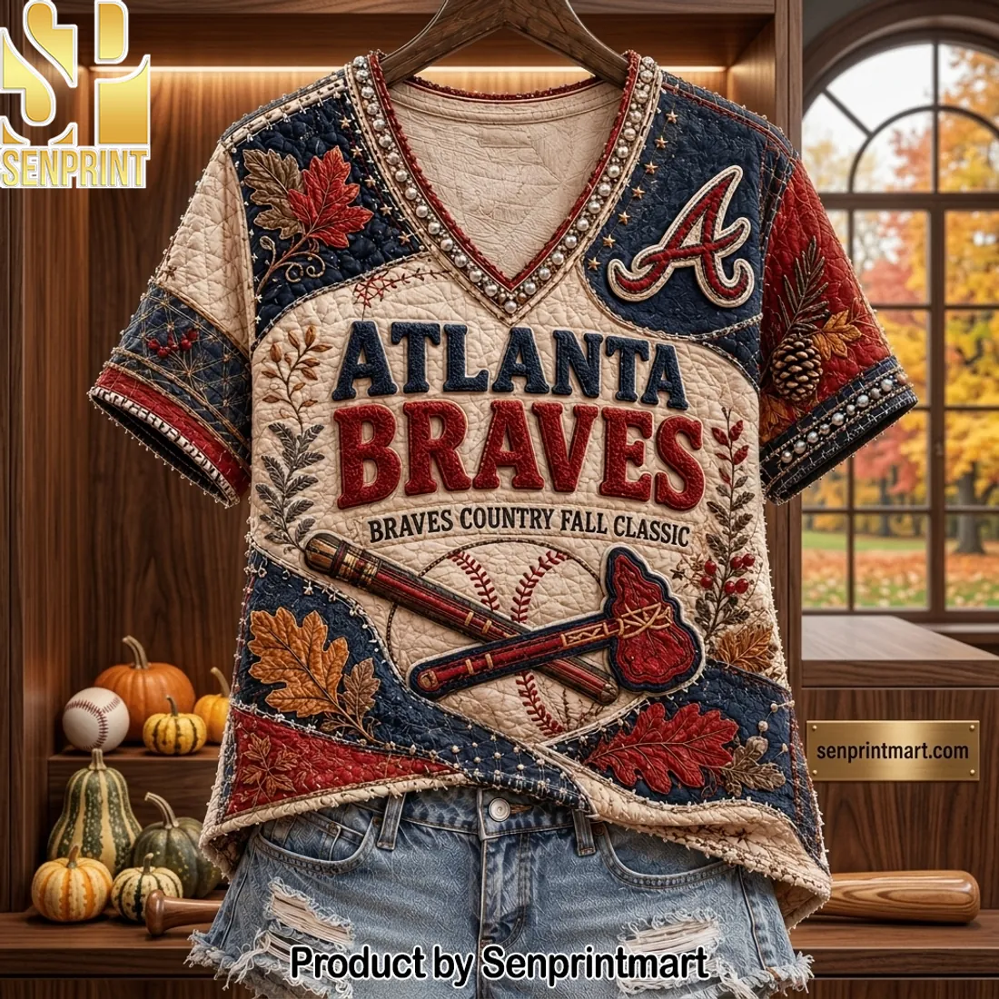 Atlanta Braves Country Fall Classic Quilted V-neck Shirt