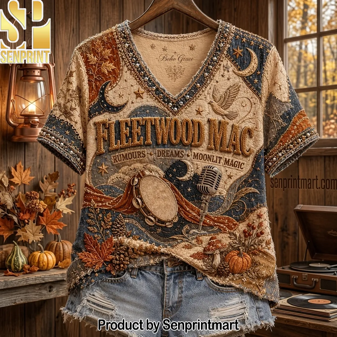 Fleetwood Mac Rumours Dreams Moonlit Magic Vintage V-neck Shirt