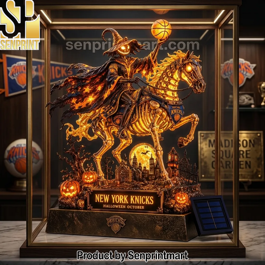 New York Knicks Halloween October Pumpkin Rider Solar Garden Light