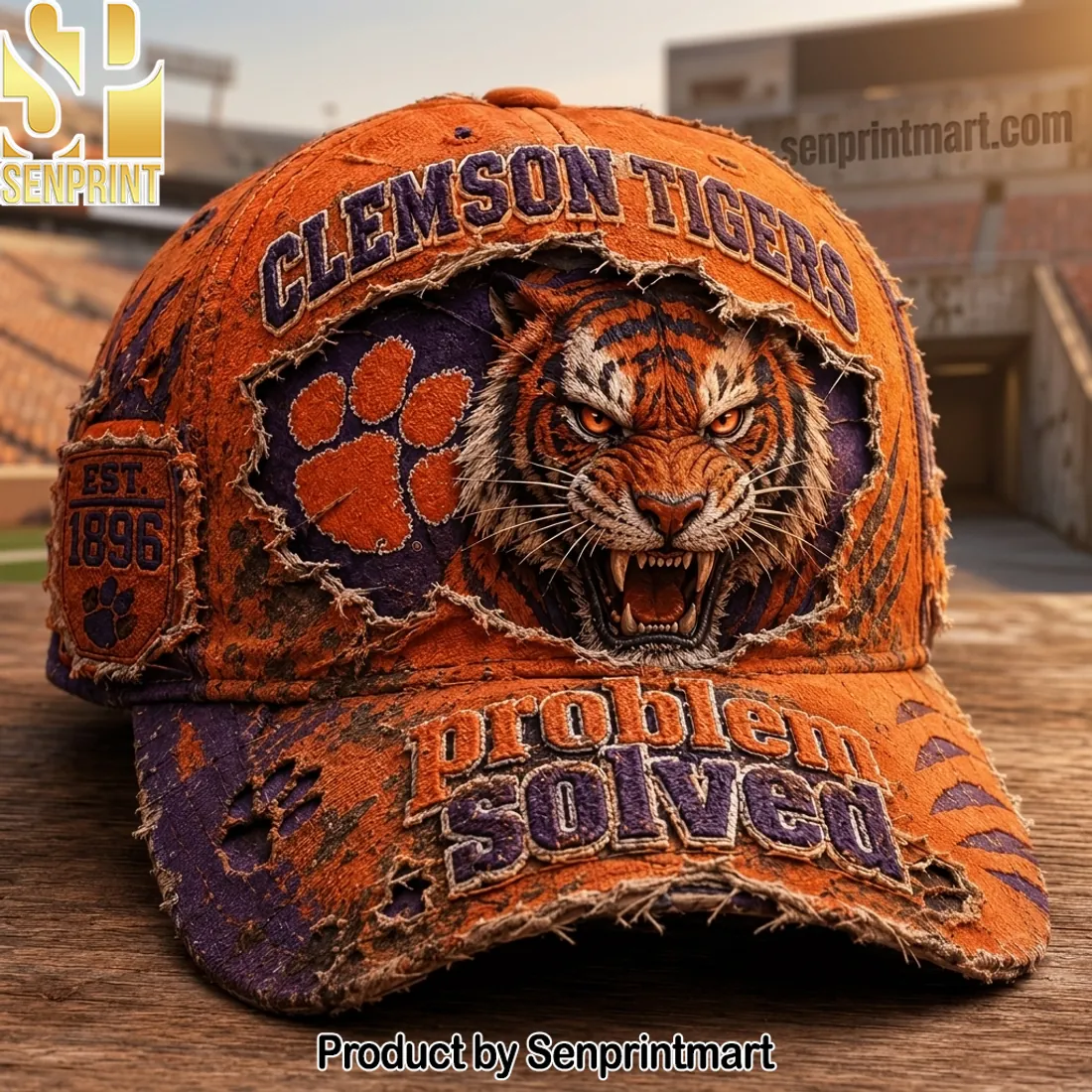 Clemson Tigers Est 1896 Problem Solved Distressed Vintage Cap